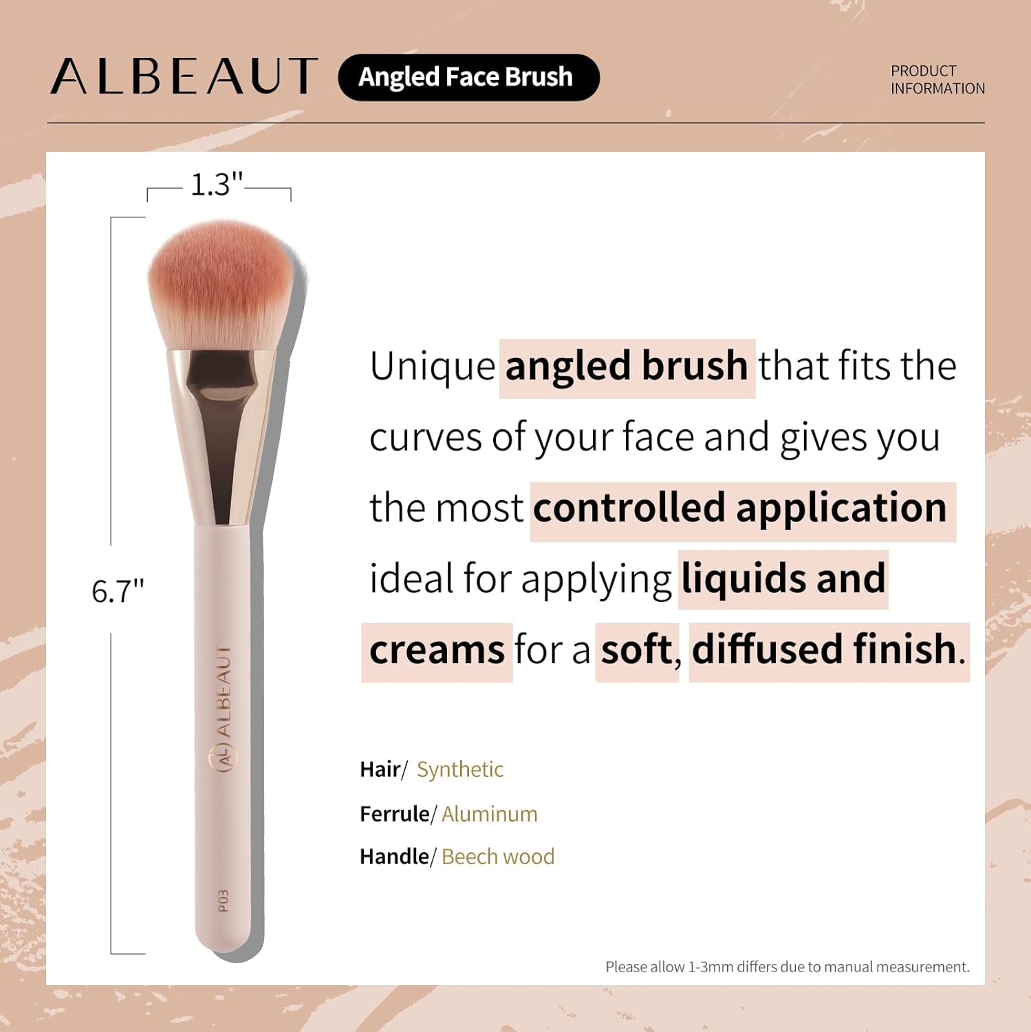 Liquid Blush Brush Angled for Cheek Makeup,Cream Foundation Contour Bronzer highlight Blending, Angled Face Makeup Tool (Multitask Face Brush) - Image 3