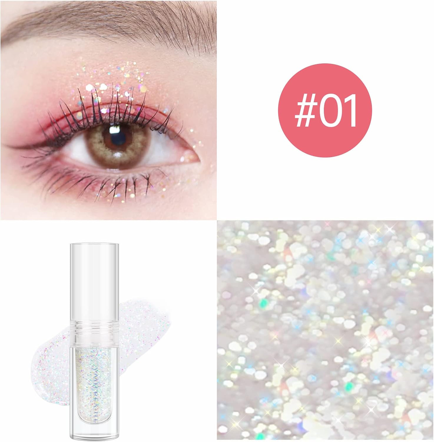 Liquid Glitter Eyeshadow, Pigmented, Long Lasting, Quick Drying, Easy to Apply, Loose Glitter Glue for Eye Crystals Makeup (Transparent Flashing Colorful Sequins 01) - Image 5