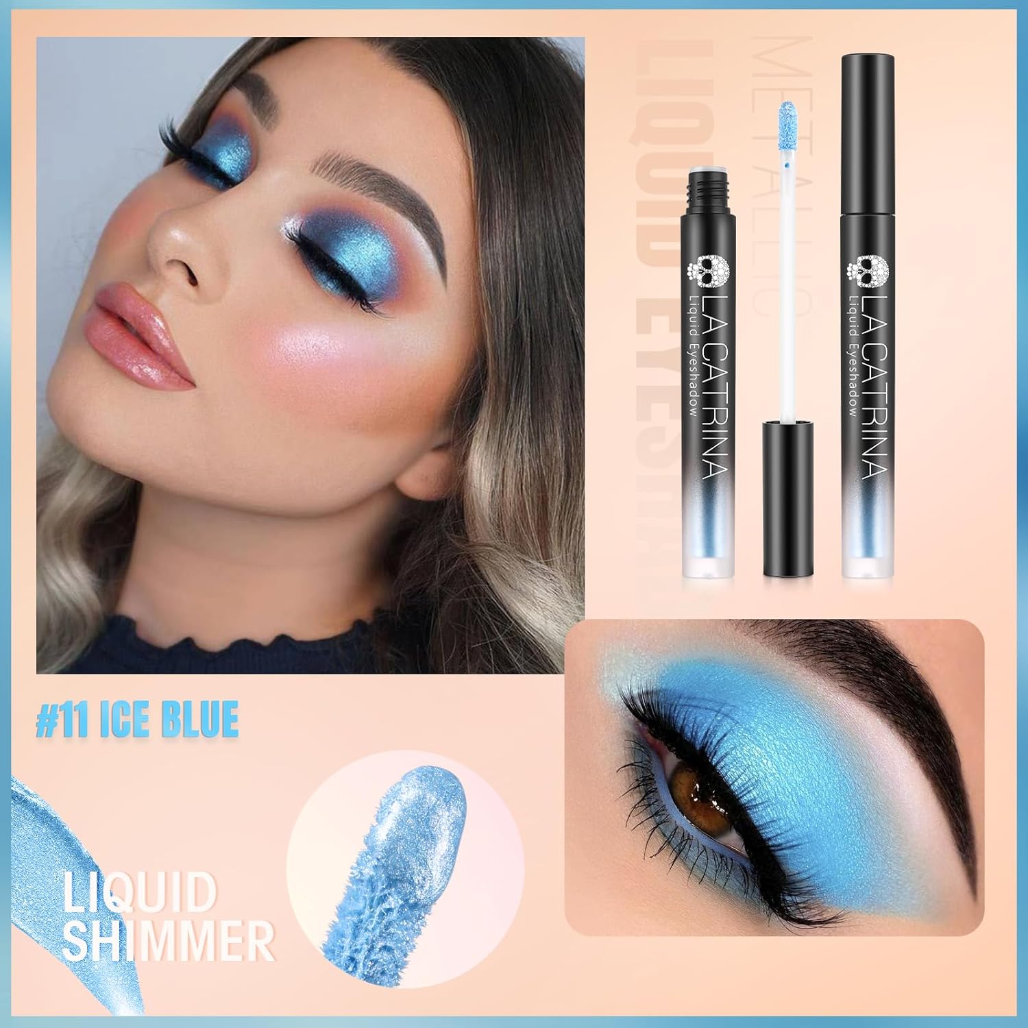Liquid Shimmer Eyeshadow, Blue Liquid Eye Shadow for Sensitive eyes, Metallic Multi-Dimensional Finish for Fresh Eye Looks One-Swipe Coverage Eyeliner for Women & Girls Eye Brightening Flash Makeup - Image 2