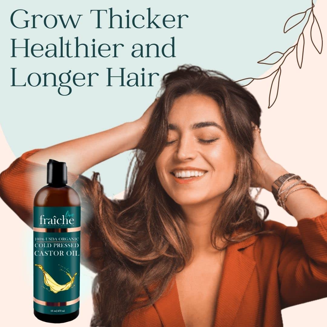 Live Fraiche Organic Castor Oil 16oz Set with Mascara Tube for Hair Growth - Image 7