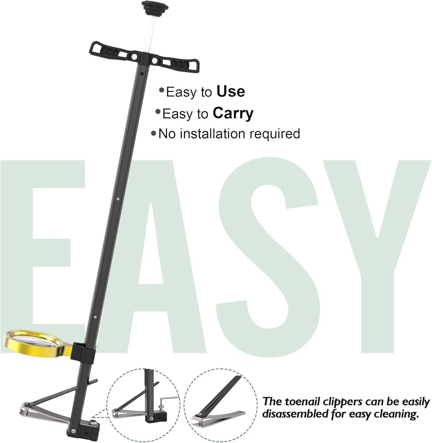 Long Handle Toenail Clippers with Magnifier -Wide Jaw & Ergonomic Design for Seniors, Arthritis & Limited Mobility | Heavy-Duty, No-Bend Trimming(40cm, Black) - Image 6