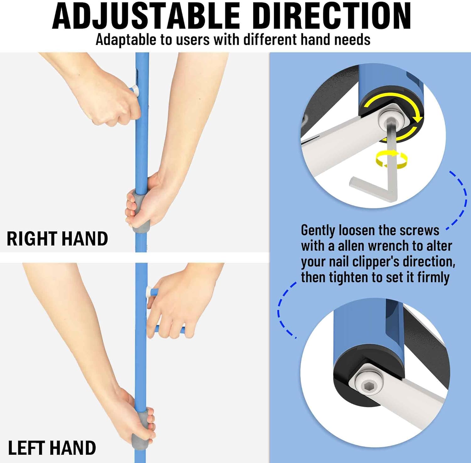 Long Handled Toenail Clippers for Seniors, Thick Nails, Overweight, Arthritis Sufferers, Ergonomic Wide Jaw Opening, White (S-20 / 50cm Blue) - Image 4