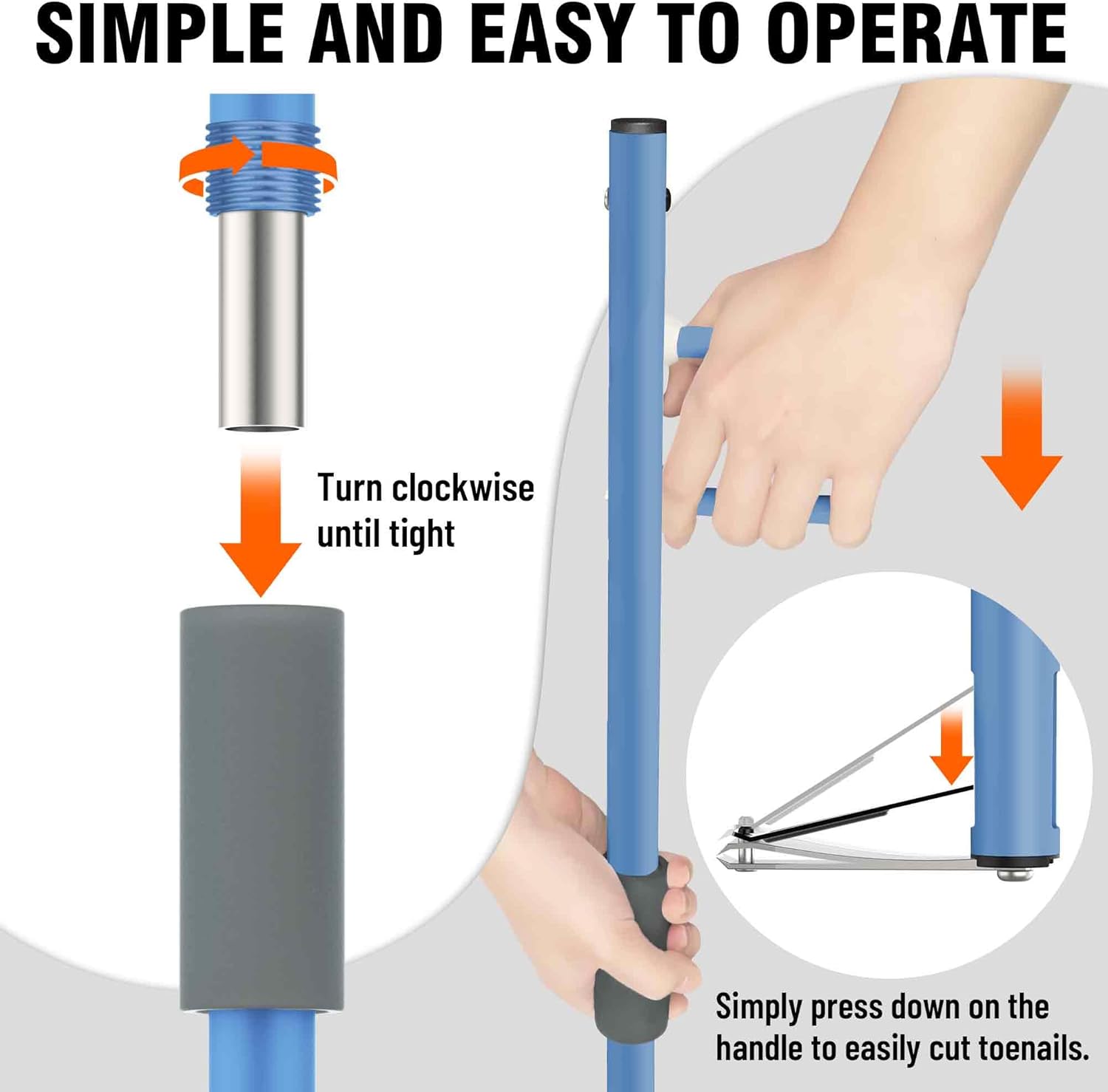 Long Handled Toenail Clippers for Seniors, Thick Nails, Overweight, Arthritis Sufferers, Ergonomic Wide Jaw Opening, White (XS-16 / 40cm Blue) - Image 3