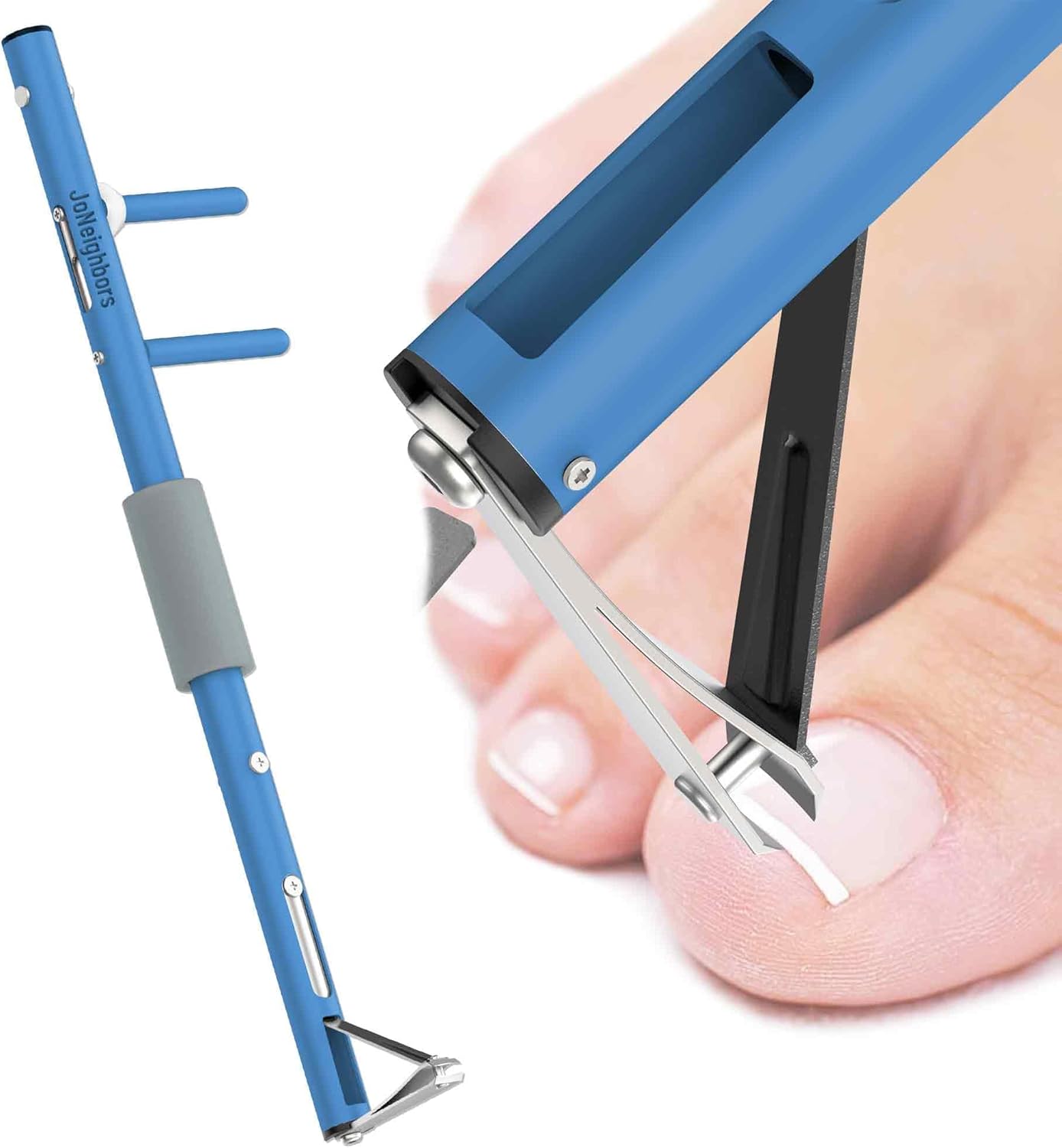 Long Handled Toenail Clippers for Seniors, Thick Nails, Overweight, Arthritis Sufferers, Ergonomic Wide Jaw Opening, White (XS-16 / 40cm Blue)