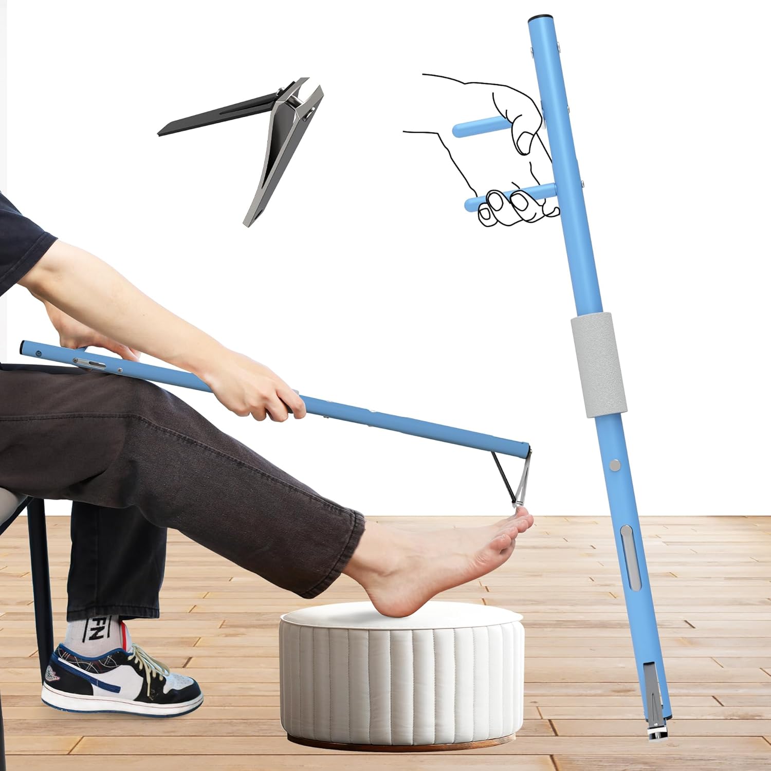 Long Handled Toenail Clippers，4mm Large Opening/No Need to Bending，for Seniors, Overweight, Disabled and Pregnant.(34" / Blue,Including 2 Clippers)