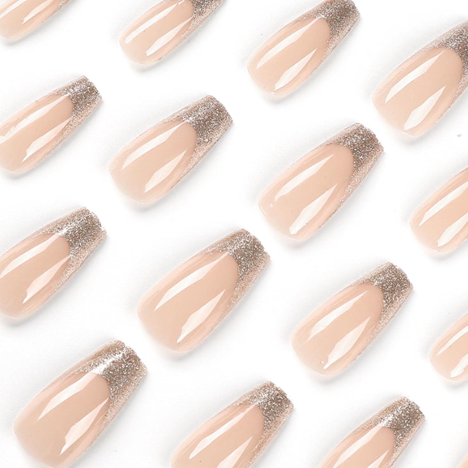Long Press on Nails Square French Fake Nails Full Cover Nude Acrylic False Nails for Women and Girls 24PCS (Gold Shiny) - Image 3