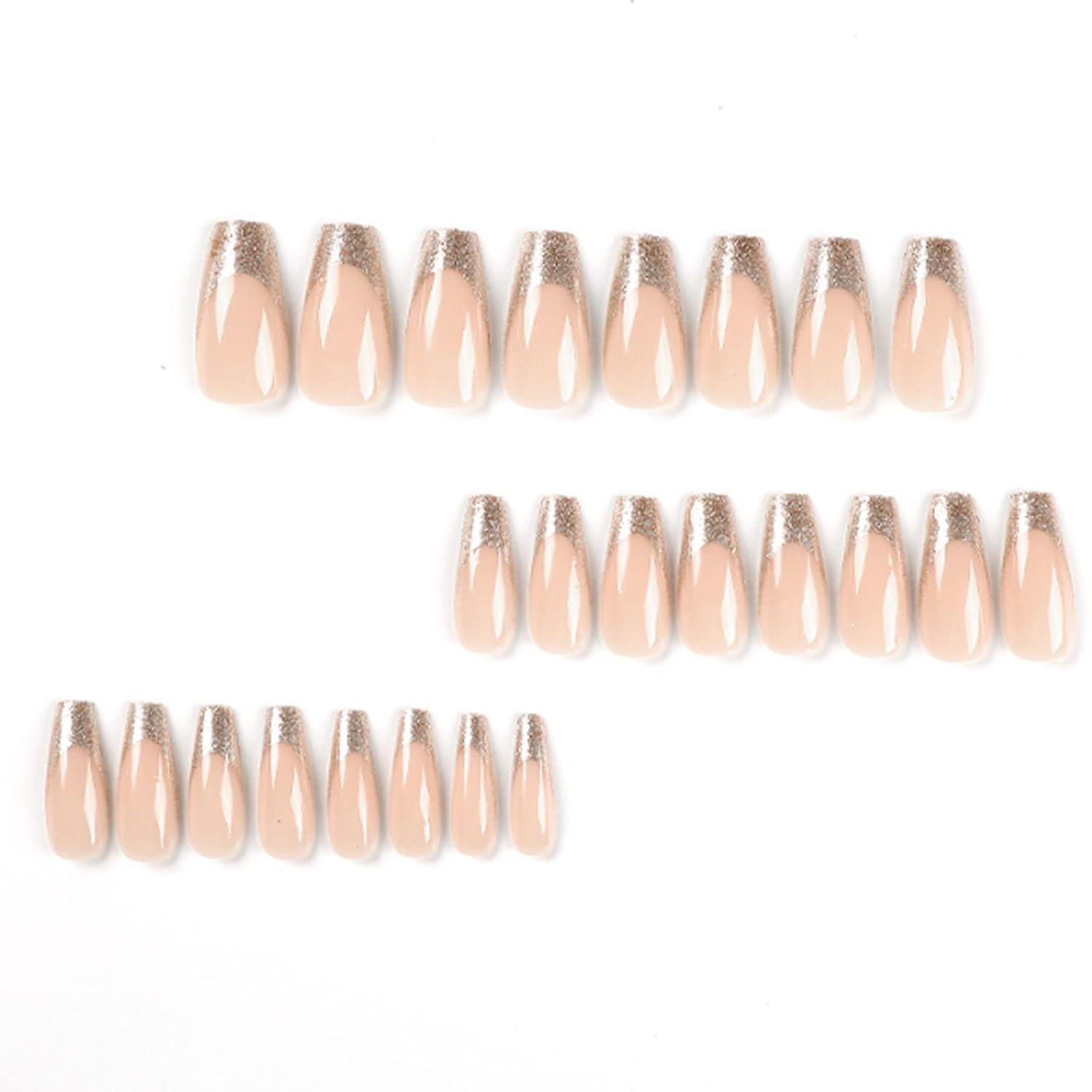 Long Press on Nails Square French Fake Nails Full Cover Nude Acrylic False Nails for Women and Girls 24PCS (Gold Shiny) - Image 2