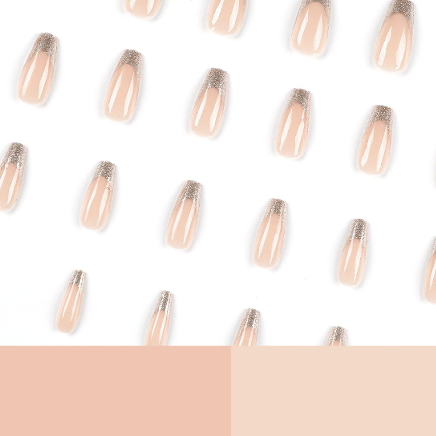 Long Press on Nails Square French Fake Nails Full Cover Nude Acrylic False Nails for Women and Girls 24PCS (Gold Shiny) - Image 4