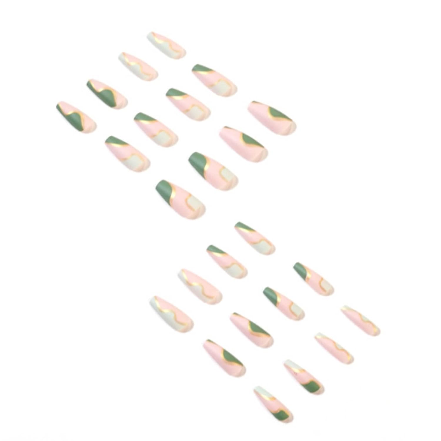 Long Press on Nails Square French Fake Nails Full Cover Nude Acrylic False Nails for Women and Girls 24PCS (Green Coffin) - Image 2