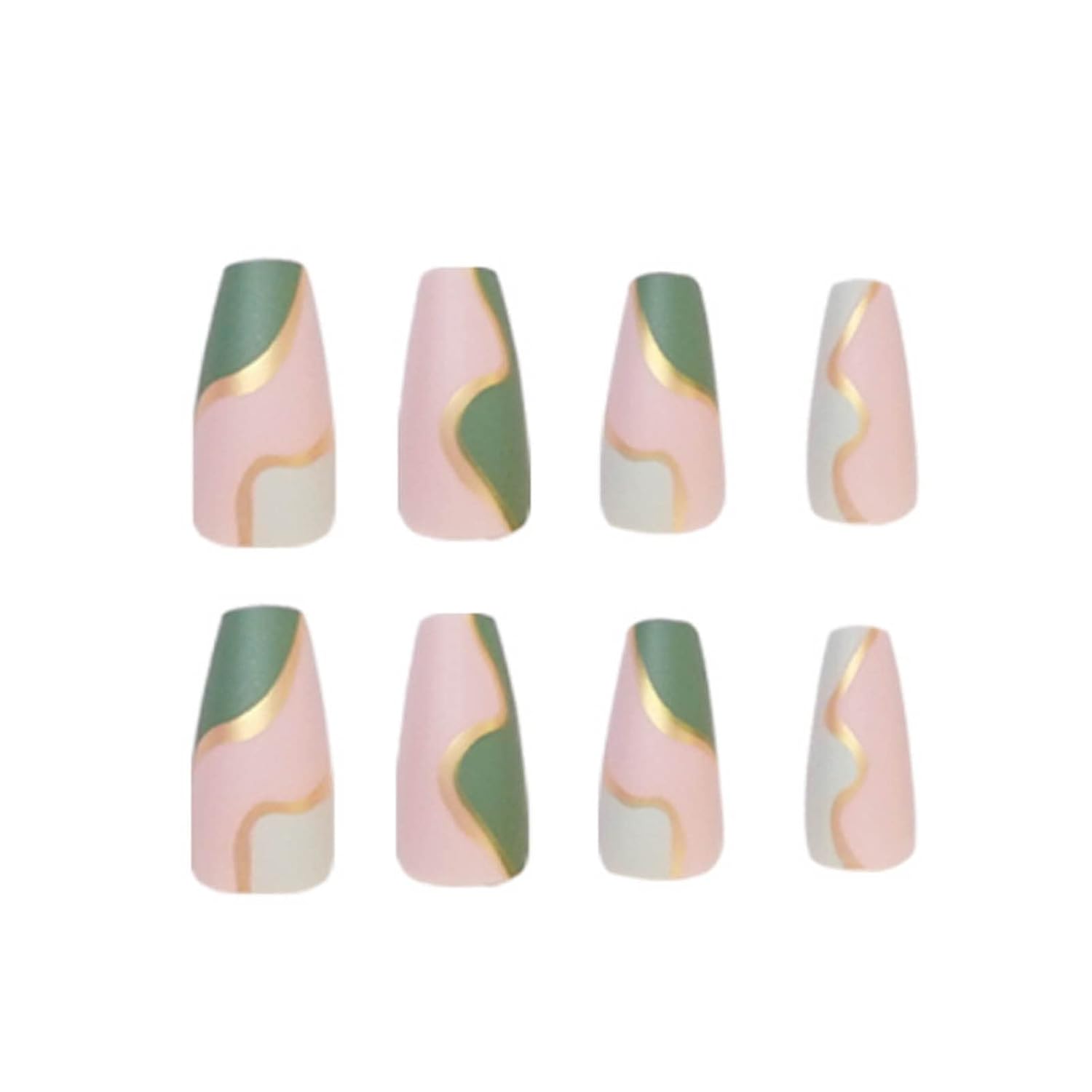Long Press on Nails Square French Fake Nails Full Cover Nude Acrylic False Nails for Women and Girls 24PCS (Green Coffin) - Image 4