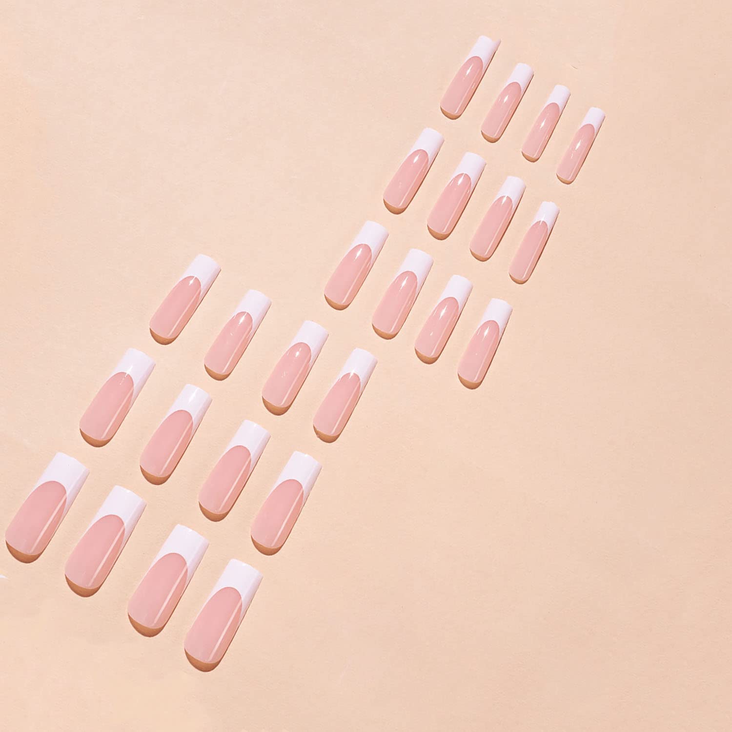 Long Square White French Tip Press On Nails 24 Pcs with Glue - Image 5