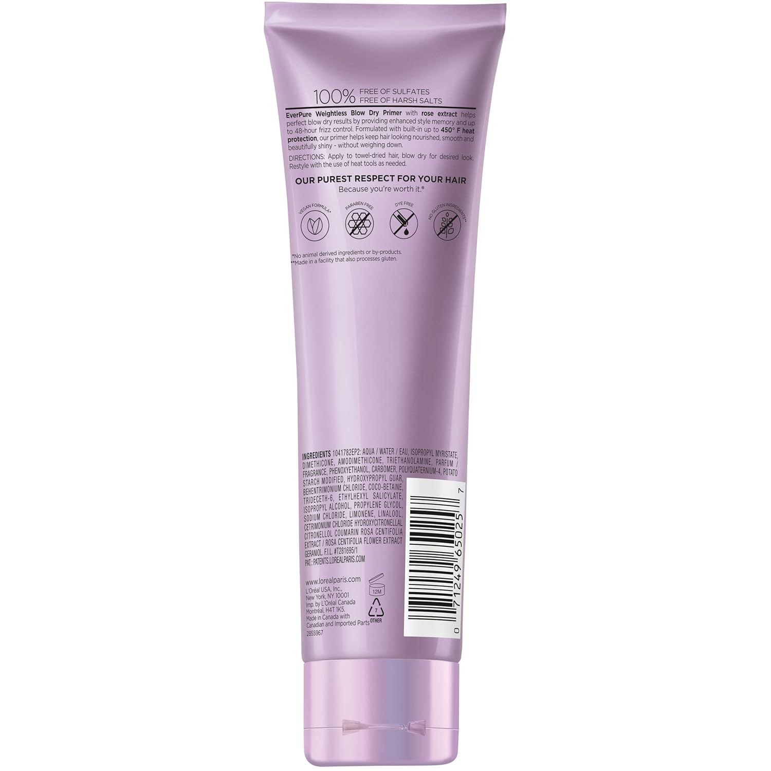 L'Oreal Paris Blow Dry Primer for 48 HR Frizz Control, Sulfate Free, EverPure 5.1 fl oz - Image 2