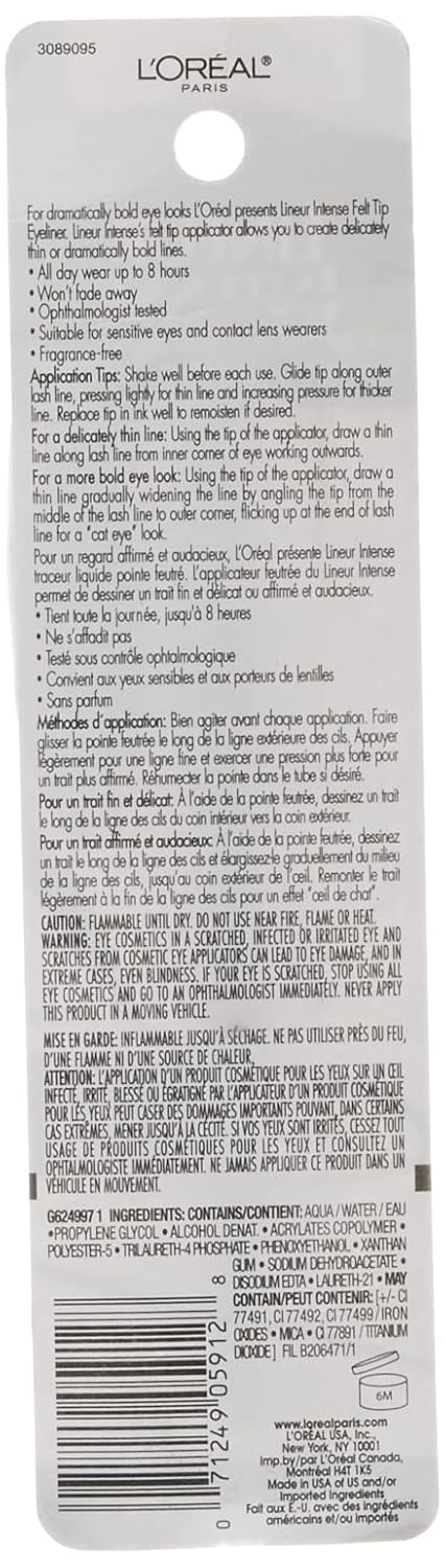 L'Oreal Paris Makeup Lineur Intense Felt Tip Liquid Eyeliner, liquid eyeliner, felt tip applicator, precise bold lines, intense color, ophthalmologist-tested, fragrance-free, Black Mica, 0.05 fl; oz. - Image 7