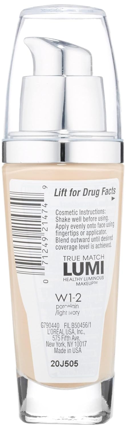 L'Oreal Paris True Match Lumi Healthy Luminous Makeup, W1-2 Porcelain Light Ivory, 1 fl; oz. - Image 2