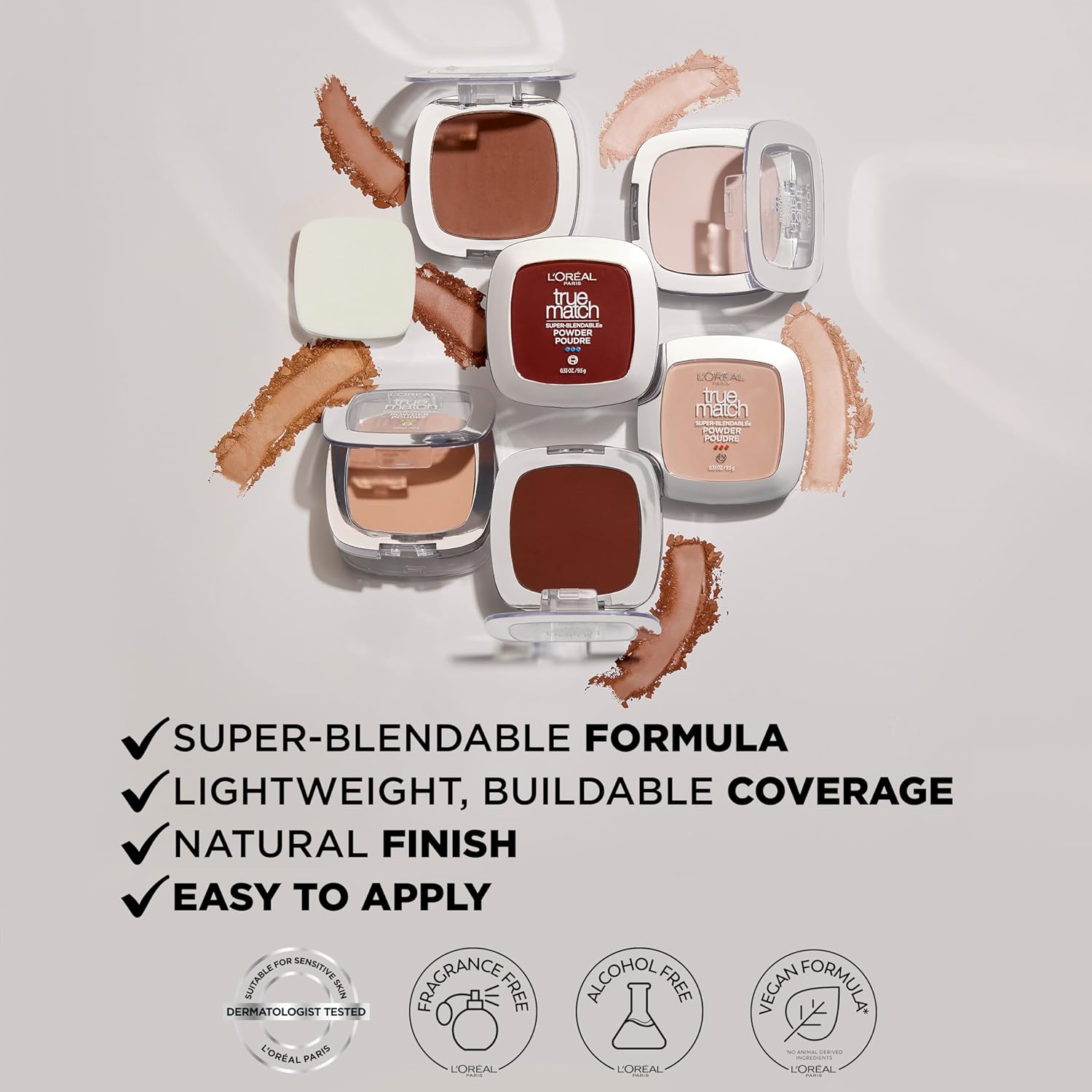 L'Oreal Paris True Match Super Blendable Oil Free Foundation Powder, W3 Light Medium, 0.33 oz, Packaging May Vary - Image 5