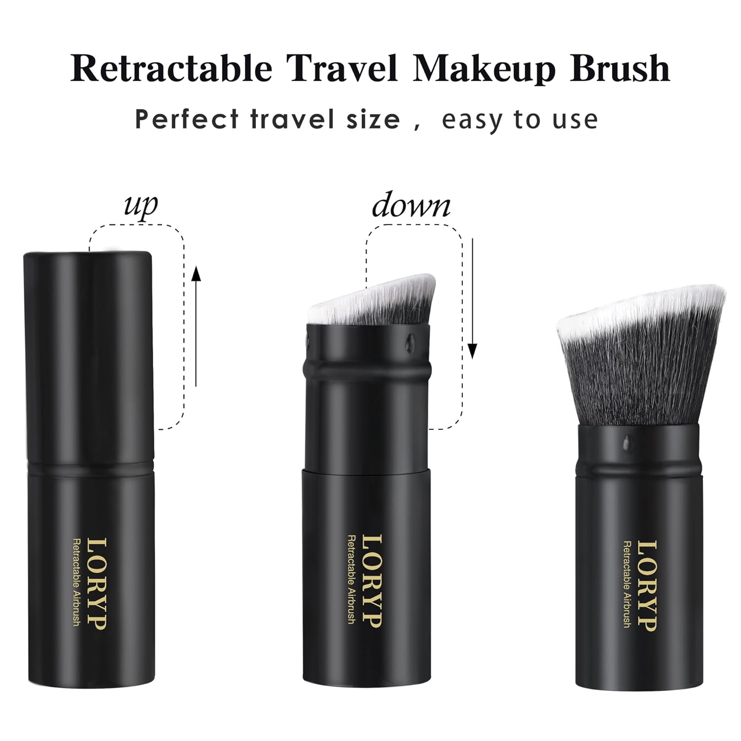 LORYP Retractable Makeup Brush Black Kabuki Foundation Brush for liquid Cream and Powder Makeup 2 Pack Travel Makeup Brush Set - Image 2