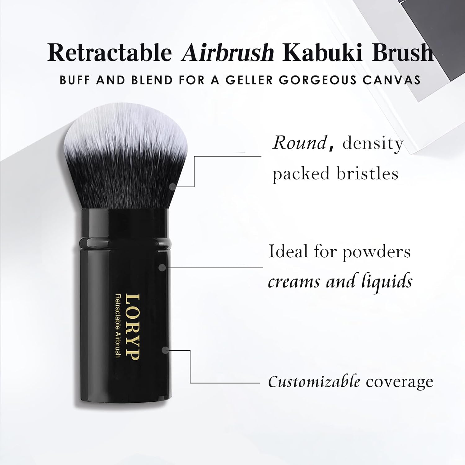LORYP Retractable Makeup Brush Black Kabuki Foundation Brush for liquid Cream and Powder Makeup 2 Pack Travel Makeup Brush Set - Image 4