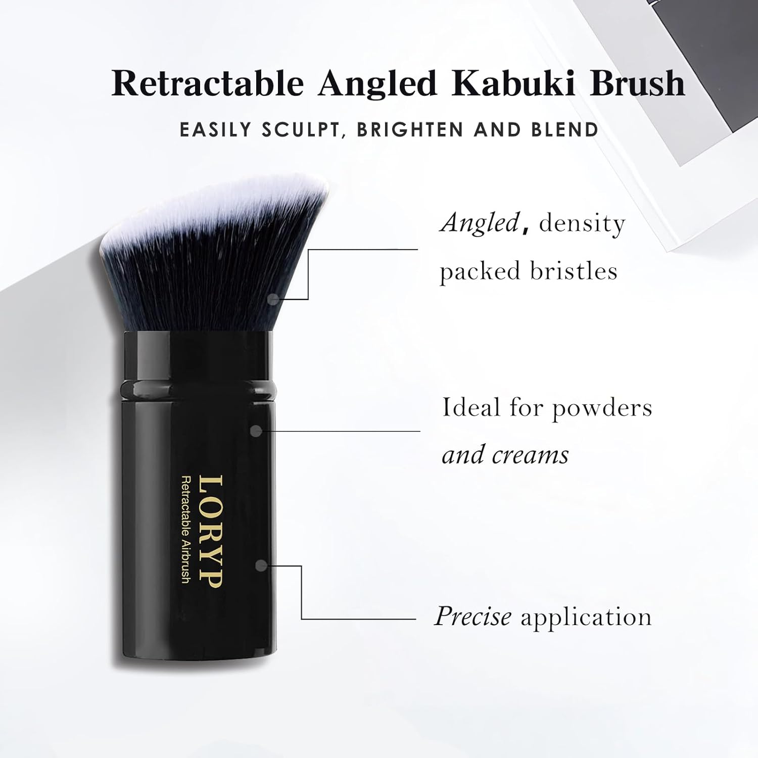 LORYP Retractable Makeup Brush Black Kabuki Foundation Brush for liquid Cream and Powder Makeup 2 Pack Travel Makeup Brush Set - Image 3