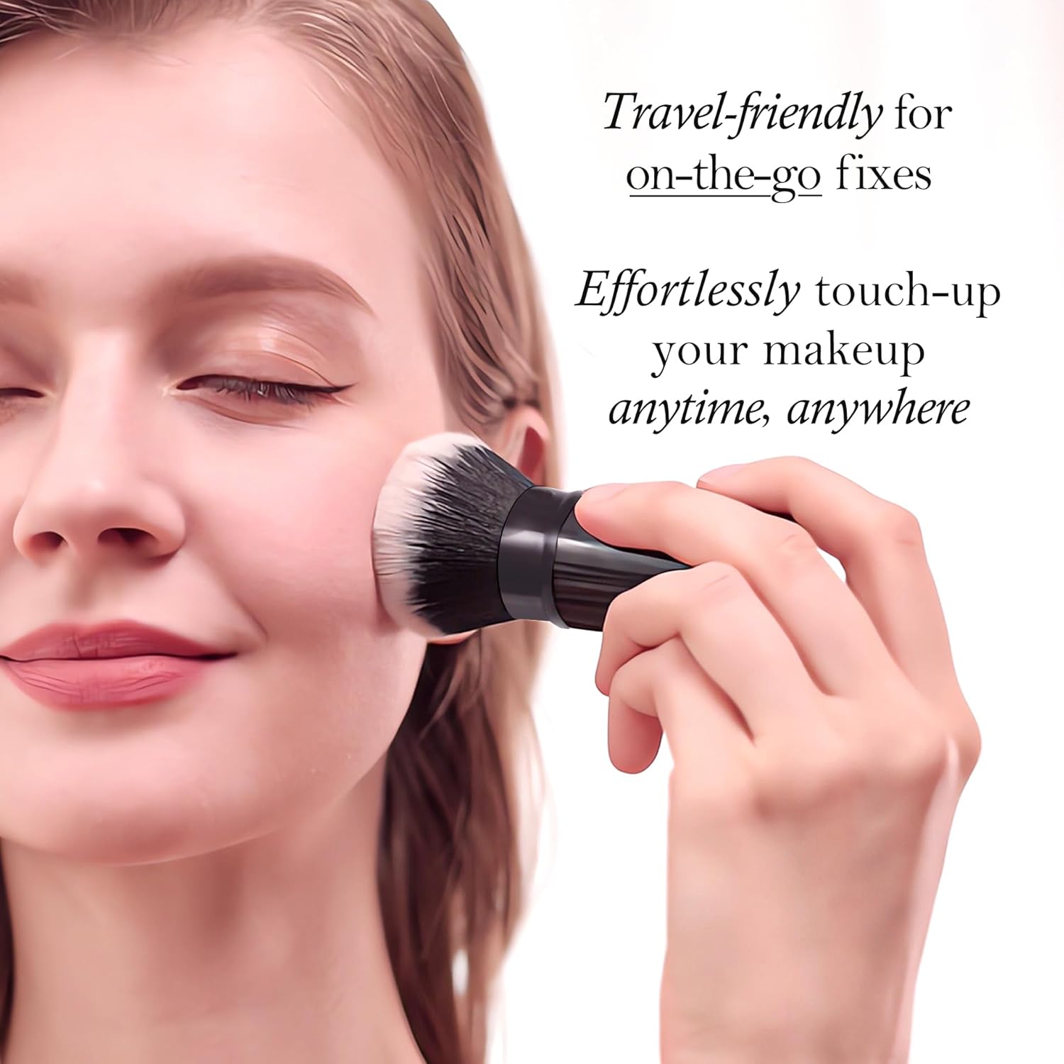 LORYP Retractable Makeup Brush Black Kabuki Foundation Brush for liquid Cream and Powder Makeup 2 Pack Travel Makeup Brush Set - Image 7