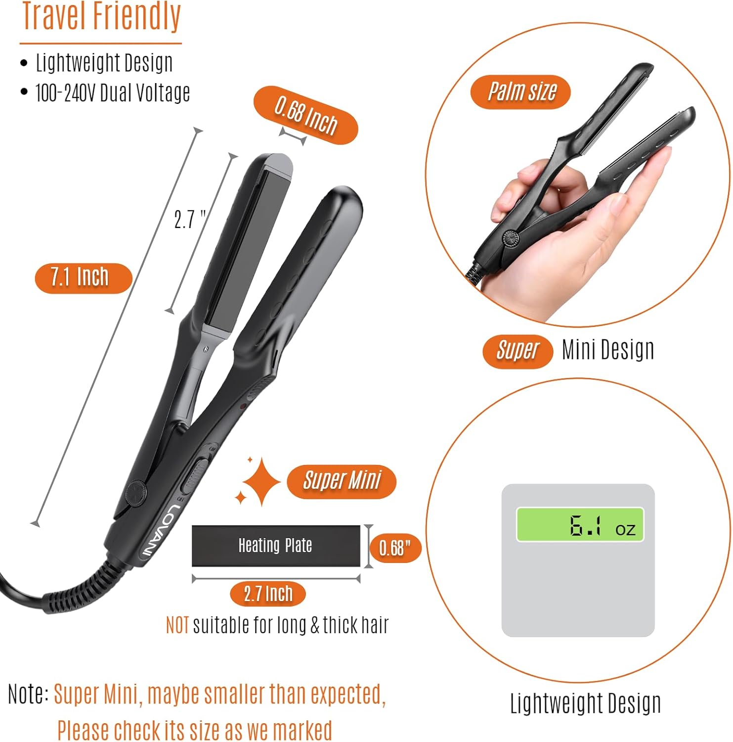 LOVANI Mini Flat Iron, Tourmaline Ceramic Small Hair Straightener, Dual Voltage Travel Hair Iron for Worldwide Use, Portable Mini Straightener with Insulated Bag - Image 7