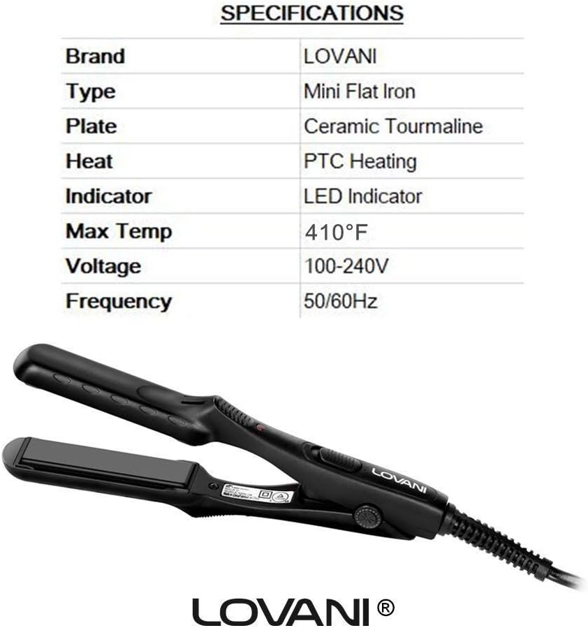 LOVANI Mini Flat Iron, Tourmaline Ceramic Small Hair Straightener, Dual Voltage Travel Hair Iron for Worldwide Use, Portable Mini Straightener with Insulated Bag - Image 8