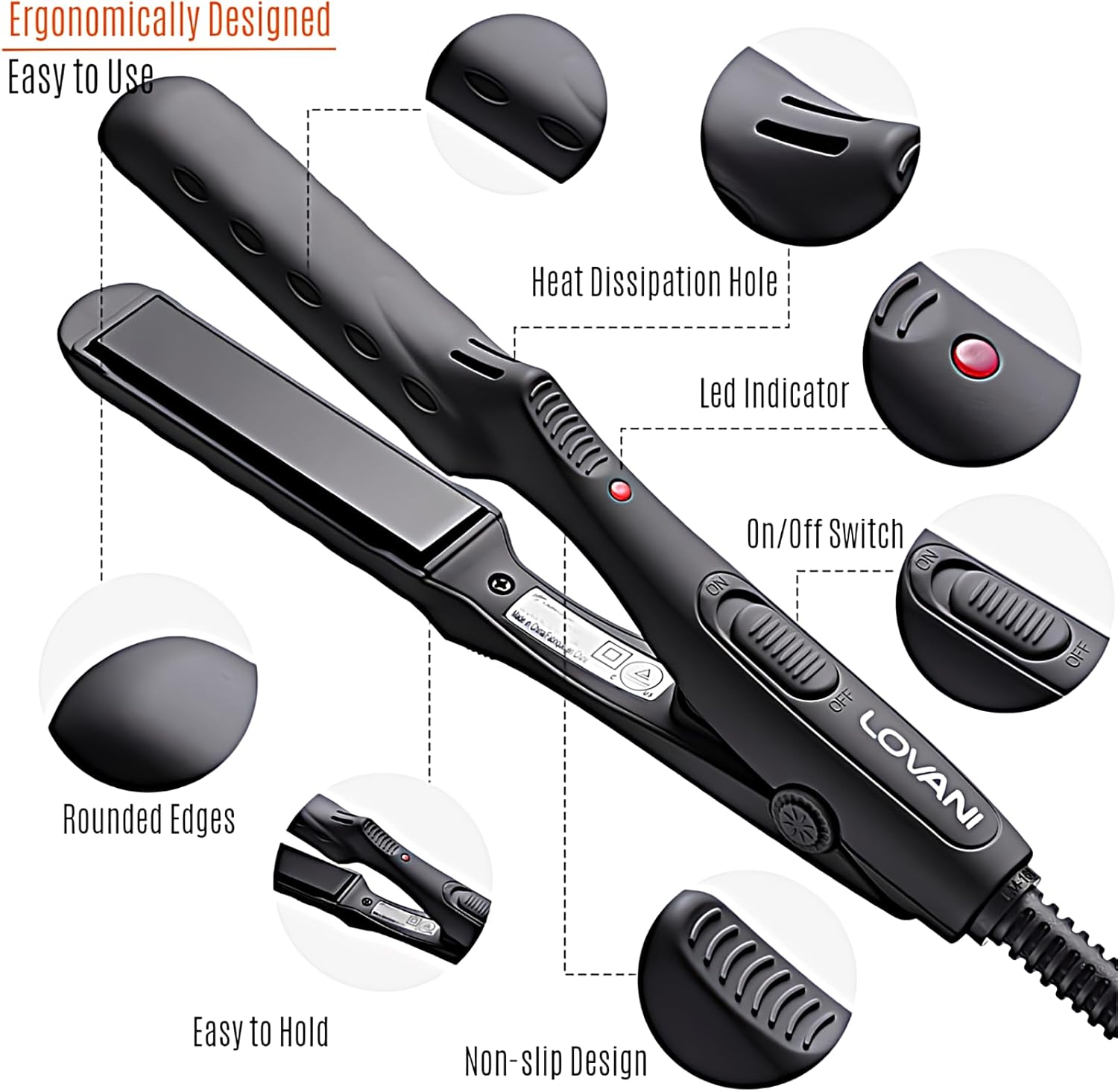 LOVANI Mini Flat Iron, Tourmaline Ceramic Small Hair Straightener, Dual Voltage Travel Hair Iron for Worldwide Use, Portable Mini Straightener with Insulated Bag - Image 6