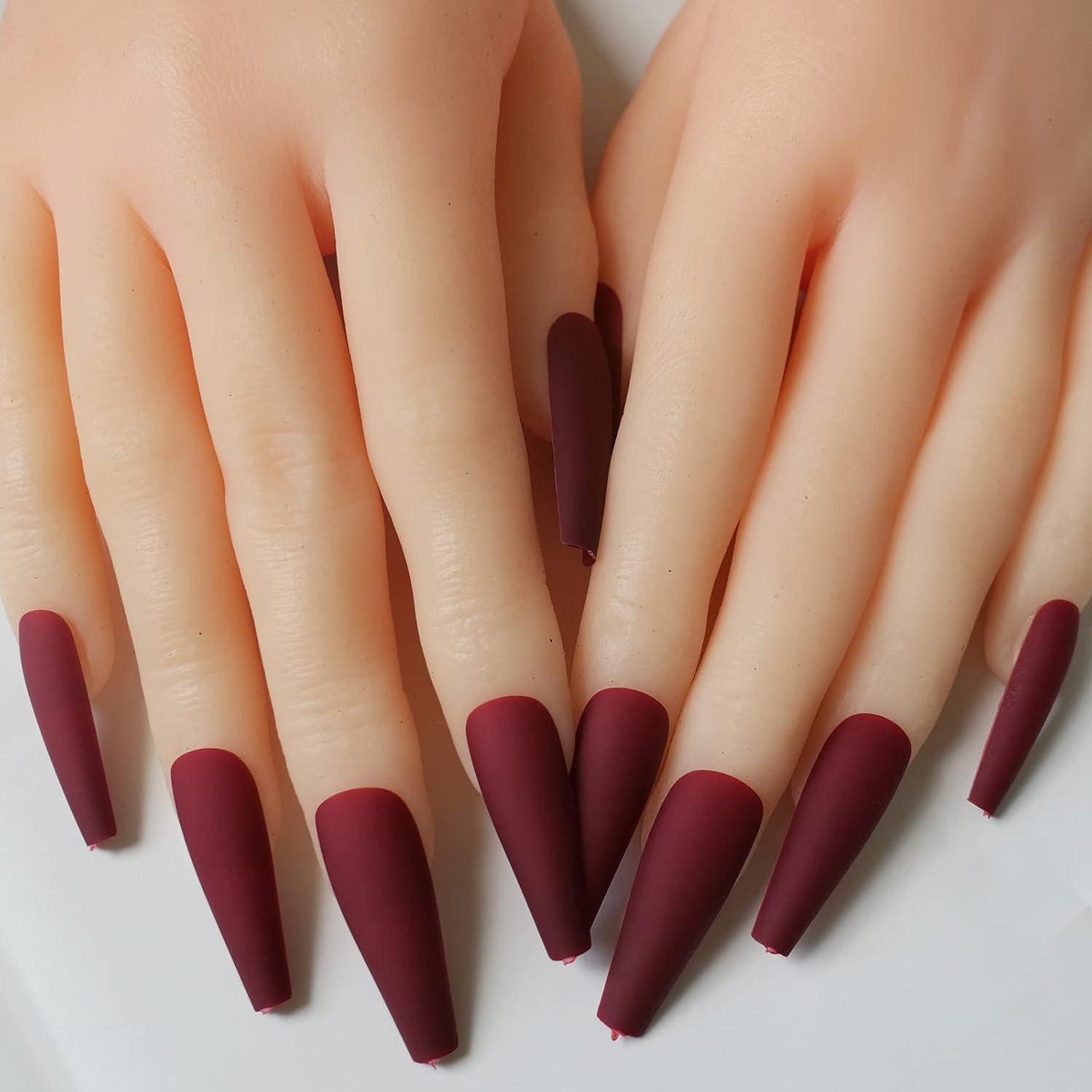 LoveOurHome 100pc Coffin Press on Nails Long Fake Nails Medium Ballerina Acrylic Press on Nail Coffin Nail Tips Matte Burgundy Artifical Nail Full Cover Presson on Fake Fingernails for Women Girls - Image 6