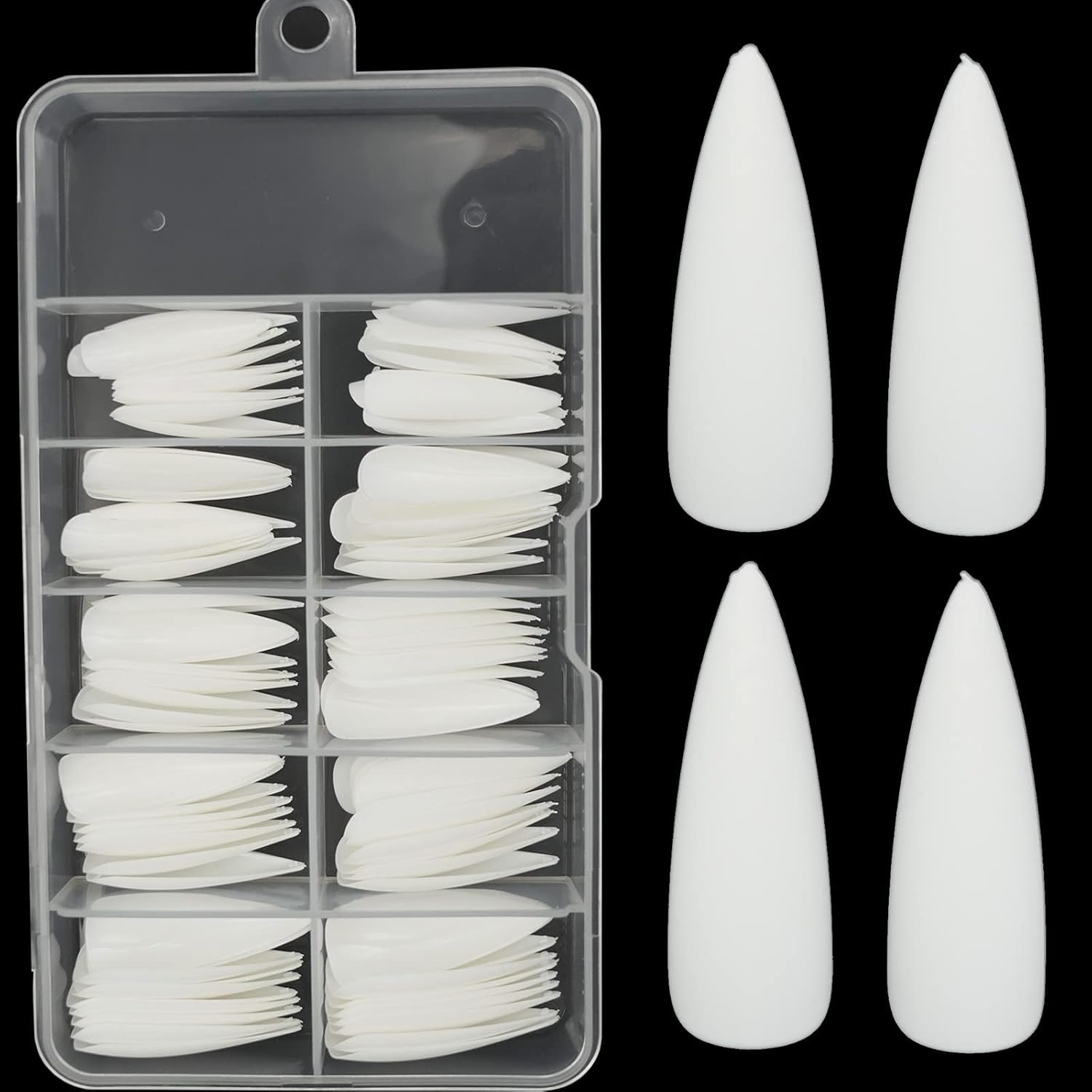 LoveOurHome 100pc Stiletto Press on Nails Long Fake Nails Matte Pointy False Nails Full Cover White Acrylic Stiletto Nail Tips Colored Artificial Nail Presson on Nails Long Fingernails