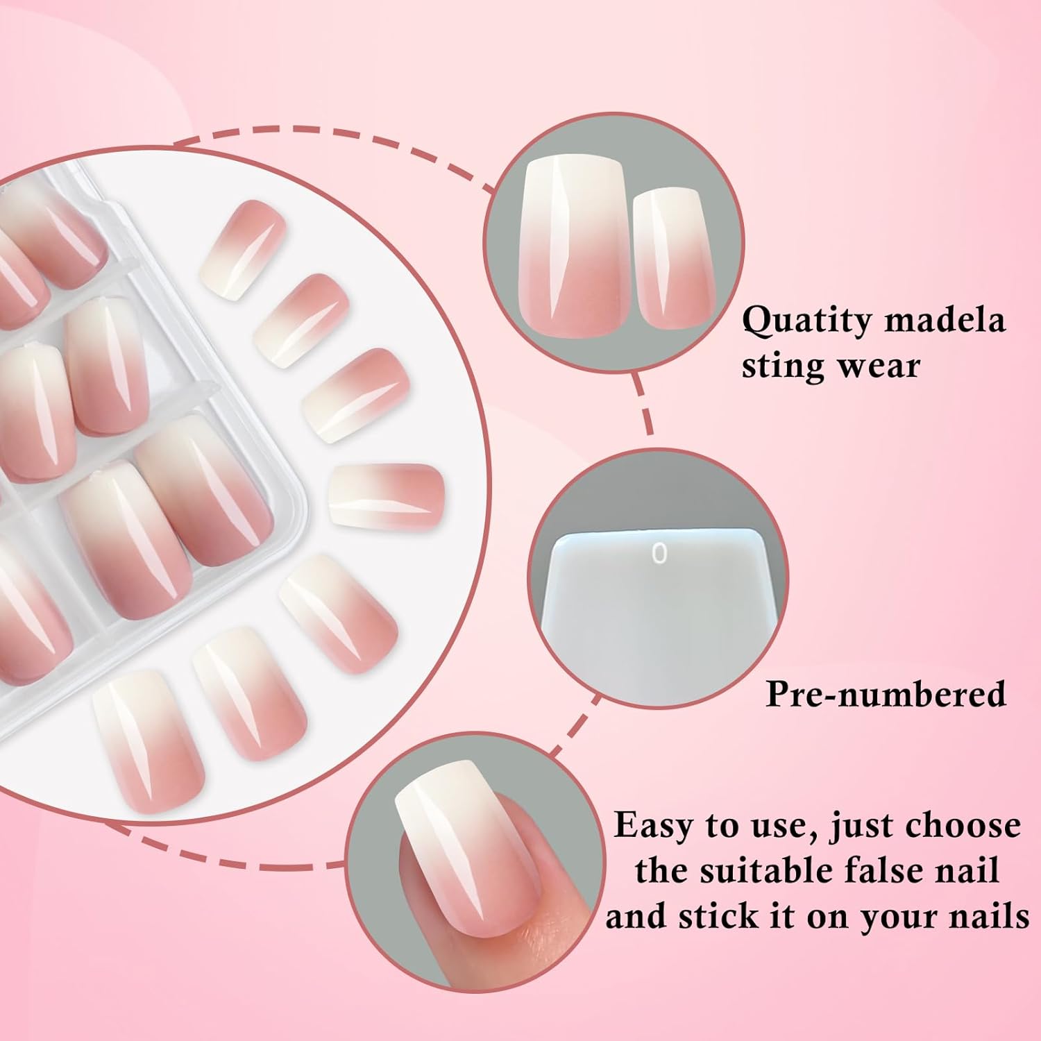 LoveOurhome 144pc Ombre Square Press on Nails Medium Fake Nails with Glue Tabs, Glue on Nails Square Ombre Nails Press on Nails Medium False Acrylic Nail Artificial Fingernails Women Stick on Nails - Image 4