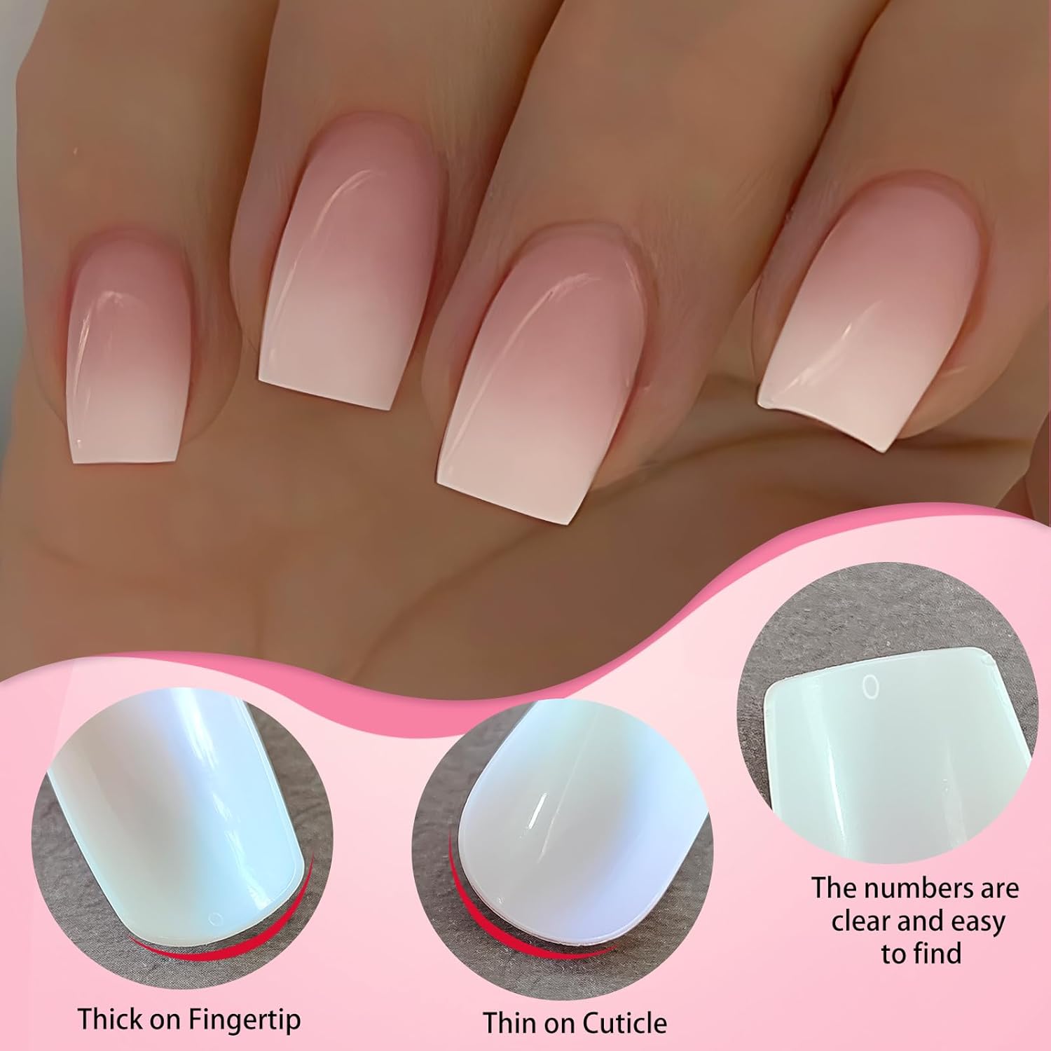 LoveOurhome 144pc Ombre Square Press on Nails Medium Fake Nails with Glue Tabs, Glue on Nails Square Ombre Nails Press on Nails Medium False Acrylic Nail Artificial Fingernails Women Stick on Nails - Image 3