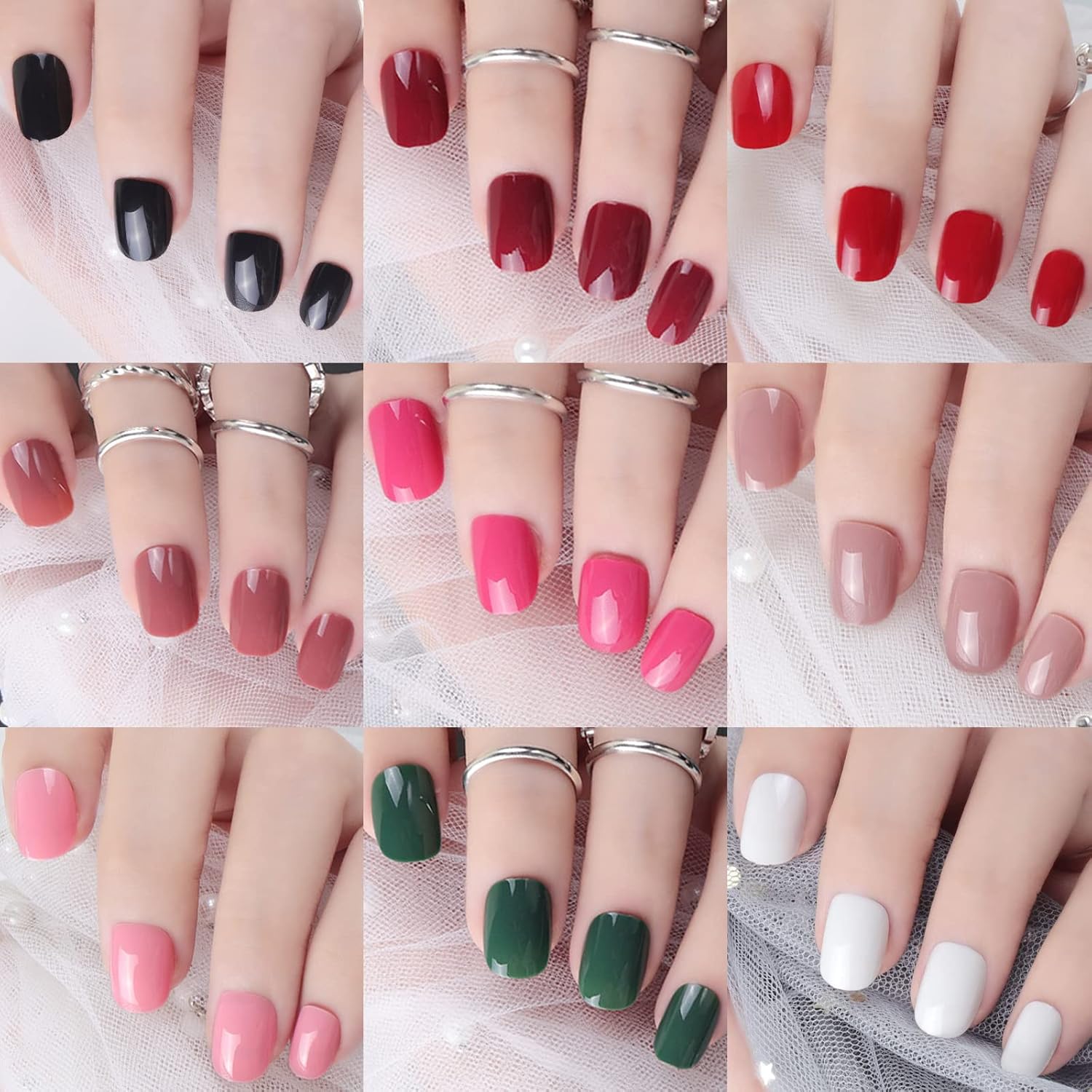 LoveOurHome 576pc Short Press on Nails, Round Square XS Fake Nails Full Cover Glossy Gel Press on Nails Short Artificial Fingernail False Acrylic Presson Tips 24 Colors for Kids Girls Women - Image 6