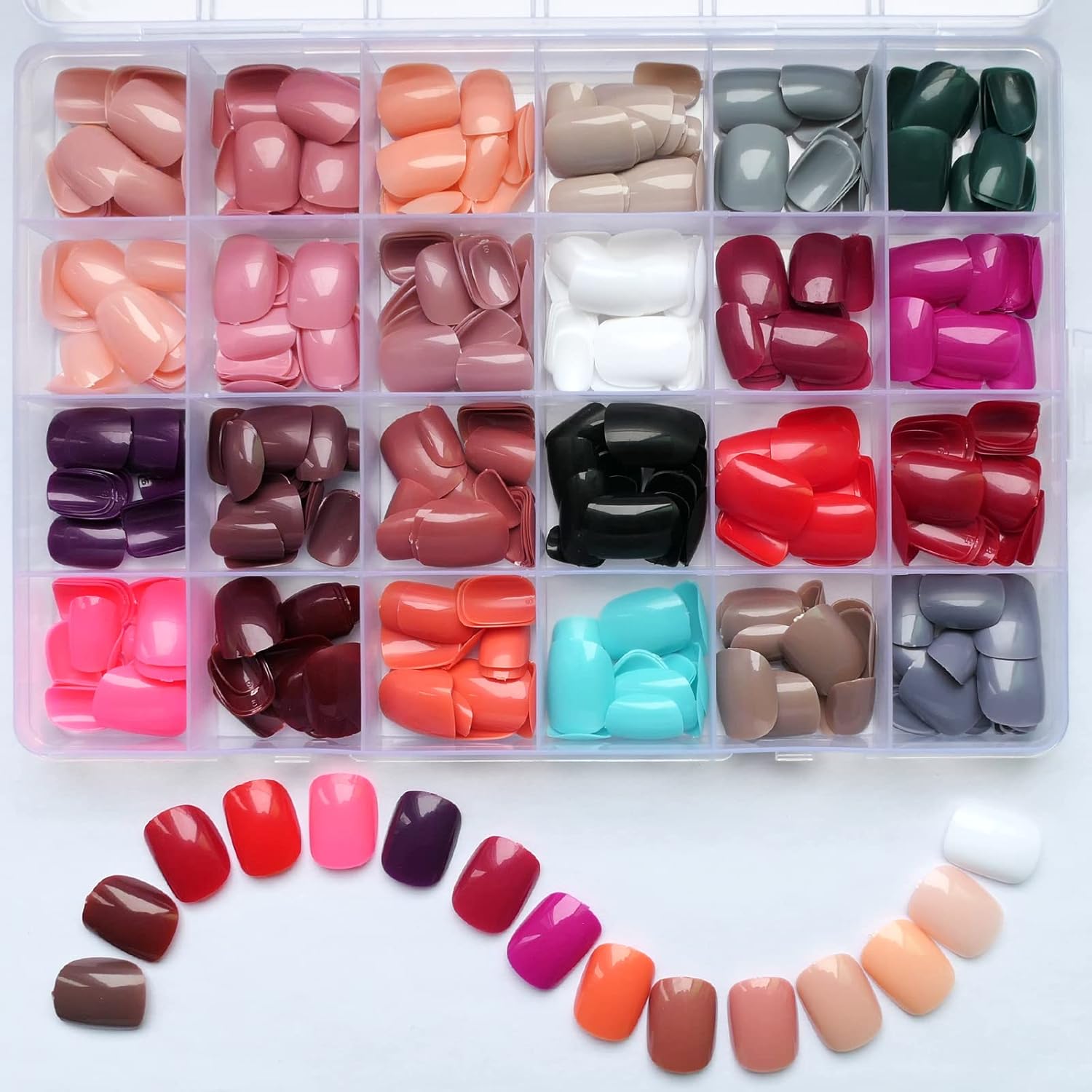 LoveOurHome 576pc Short Press on Nails, Round Square XS Fake Nails Full Cover Glossy Gel Press on Nails Short Artificial Fingernail False Acrylic Presson Tips 24 Colors for Kids Girls Women - Image 4