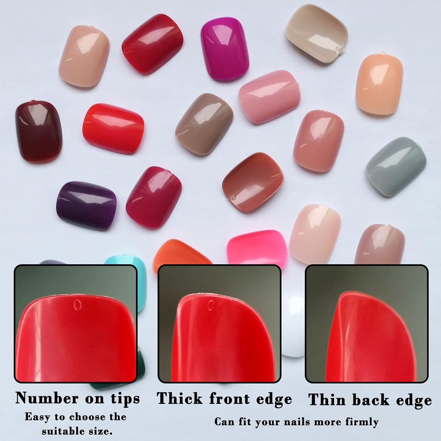 LoveOurHome 576pc Short Press on Nails, Round Square XS Fake Nails Full Cover Glossy Gel Press on Nails Short Artificial Fingernail False Acrylic Presson Tips 24 Colors for Kids Girls Women - Image 3
