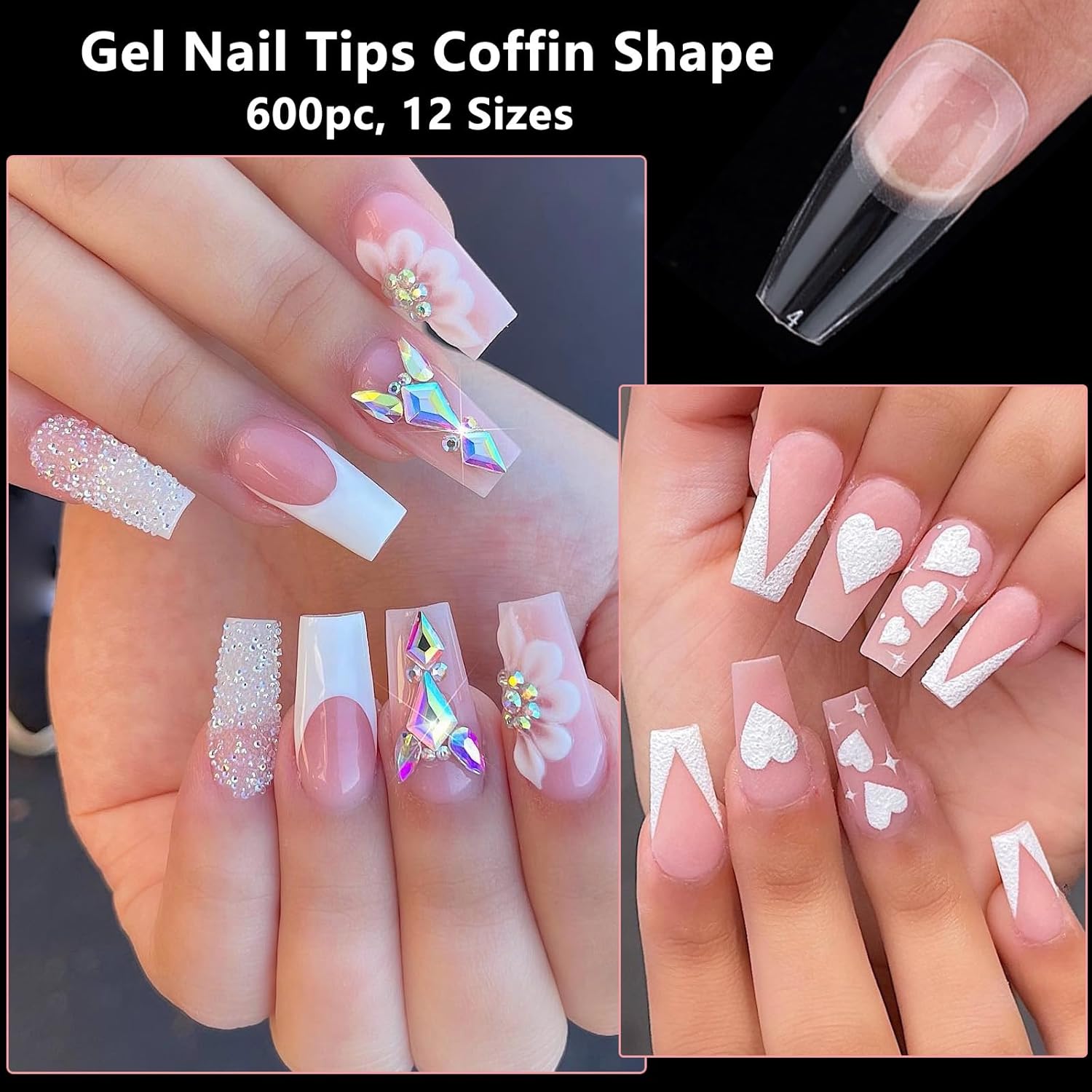 LoveOurHome 600pc Coffin Fake Nail Tips Clear Press on Nails Medium, Full Cover Gel Nail Tips Coffin Clear Medium Fake Nail Soft Gel False Nails Artificial Fingernails for Acrylic Nails Extension - Image 5