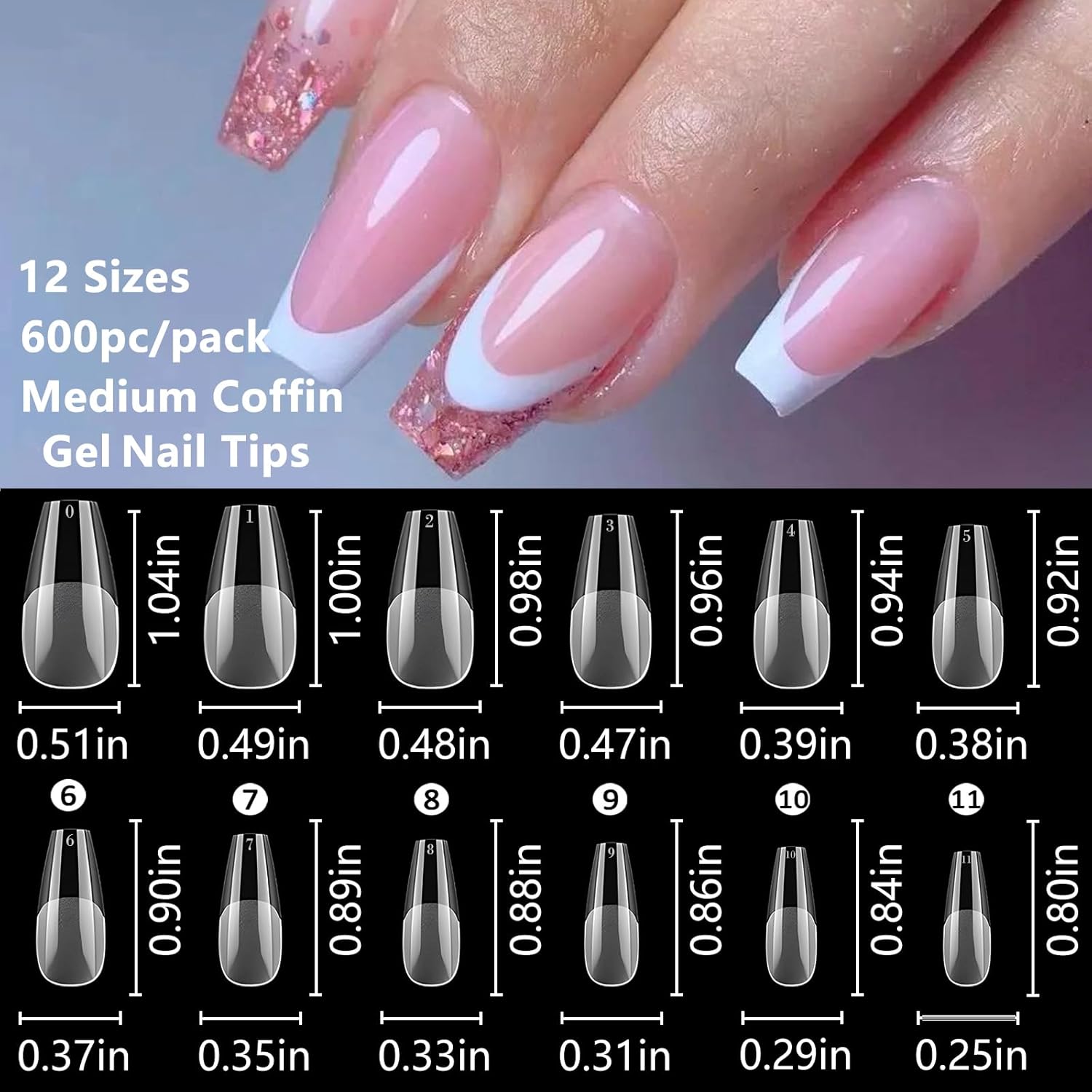 LoveOurHome 600pc Coffin Fake Nail Tips Clear Press on Nails Medium, Full Cover Gel Nail Tips Coffin Clear Medium Fake Nail Soft Gel False Nails Artificial Fingernails for Acrylic Nails Extension - Image 2