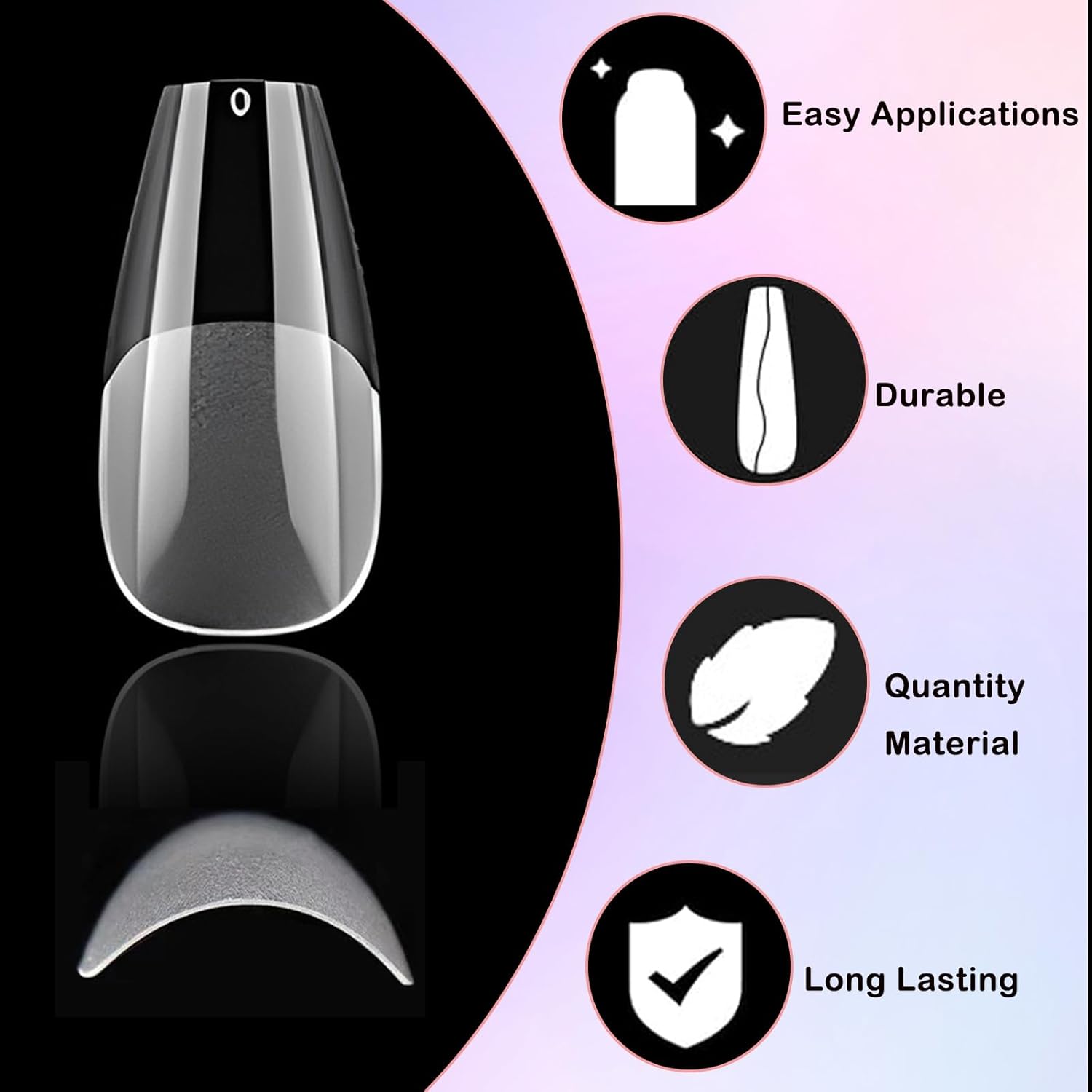 LoveOurHome 600pc Coffin Fake Nail Tips Clear Press on Nails Medium, Full Cover Gel Nail Tips Coffin Clear Medium Fake Nail Soft Gel False Nails Artificial Fingernails for Acrylic Nails Extension - Image 4