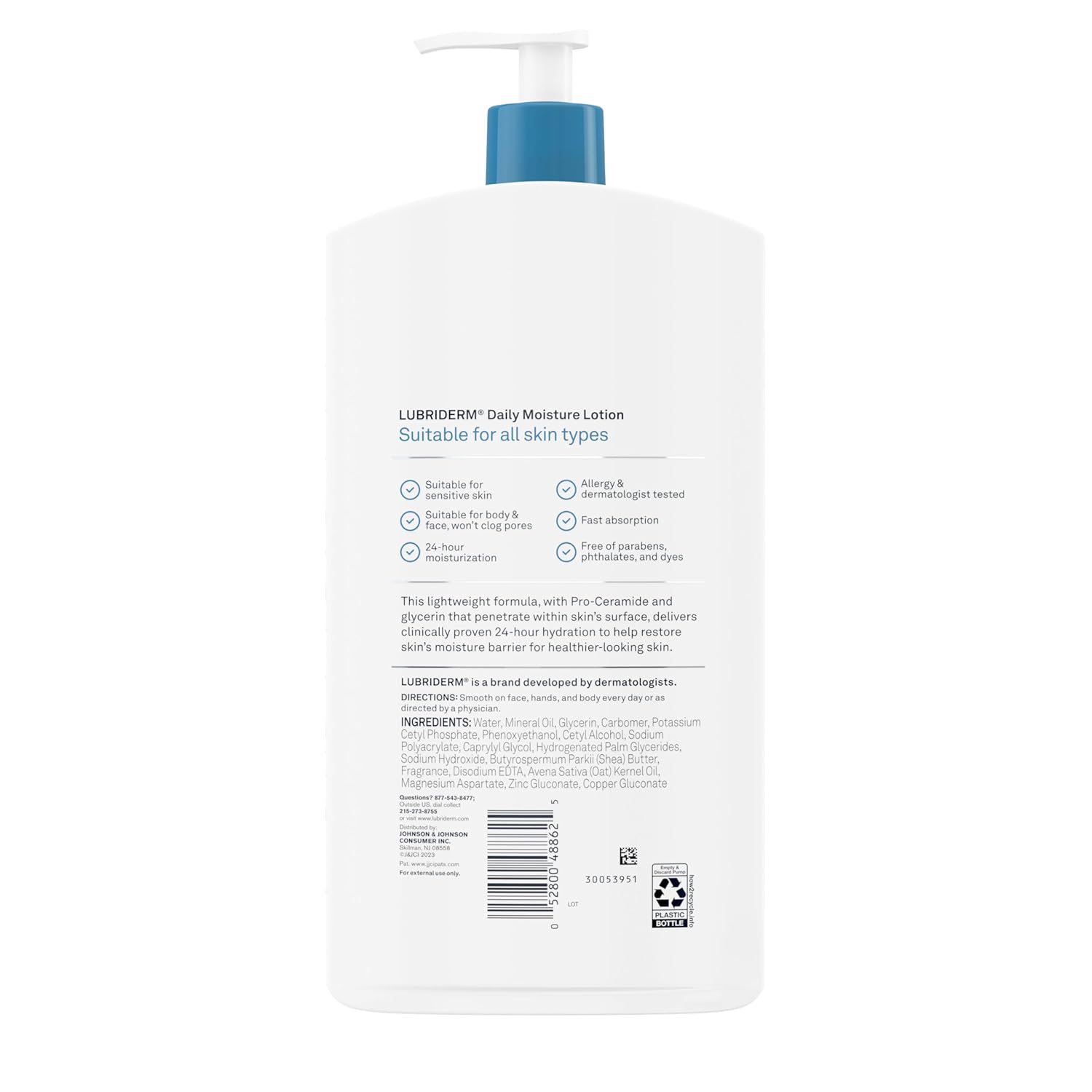 Lubriderm Daily Moisture Lotion + Pro-Ceramide, Shea Butter & Glycerin, Hydrating Face, Hand & Body Lotion, 24-hour Moisturizer for Dry Skin, Paraben & Dye Free, Scented, Non-Greasy, 24 FL OZ - Image 8