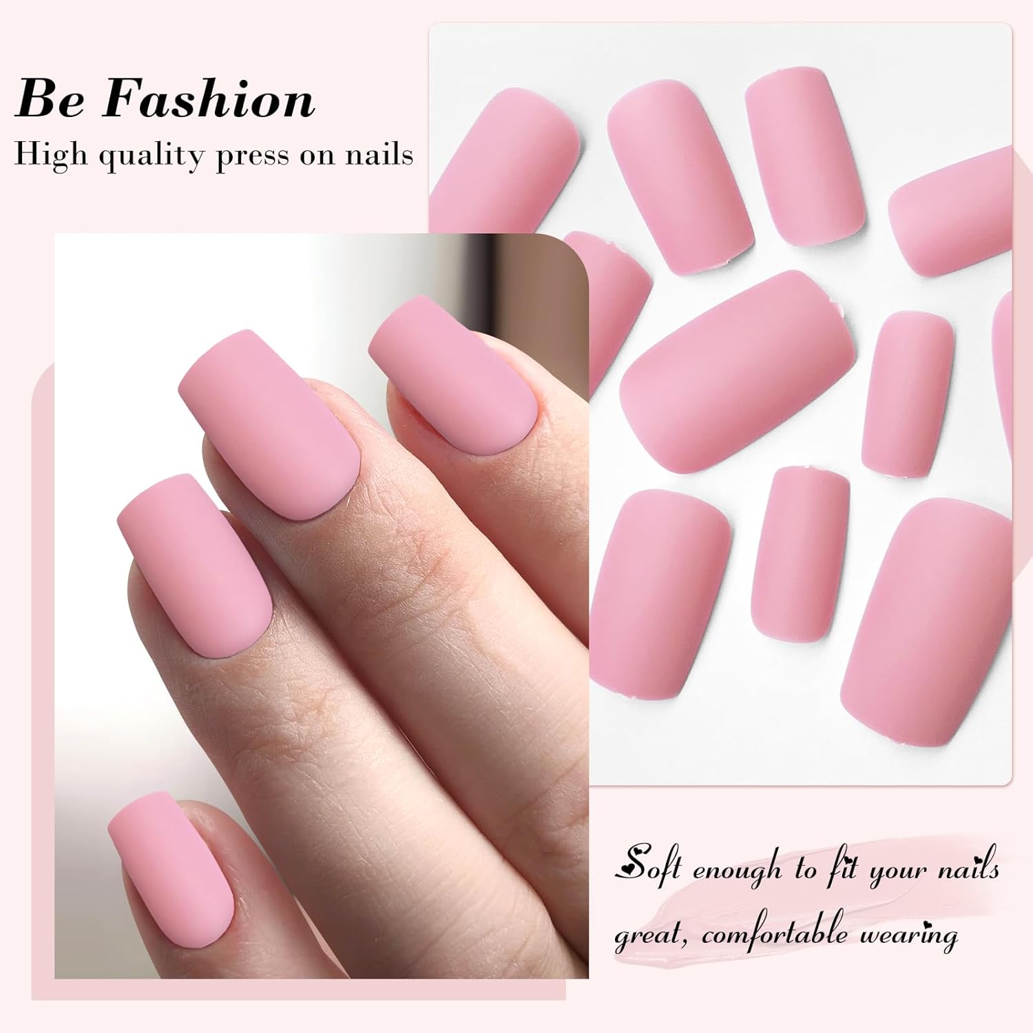 LuckForever 240pc Matte Square Press on Nails Medium Glue on Nails Petal Pink Fake Nails Medium Square Acrylic Nails Press on Nails Full Cover Artificial False Fingernails with Glue Adhesive Tabs - Image 6