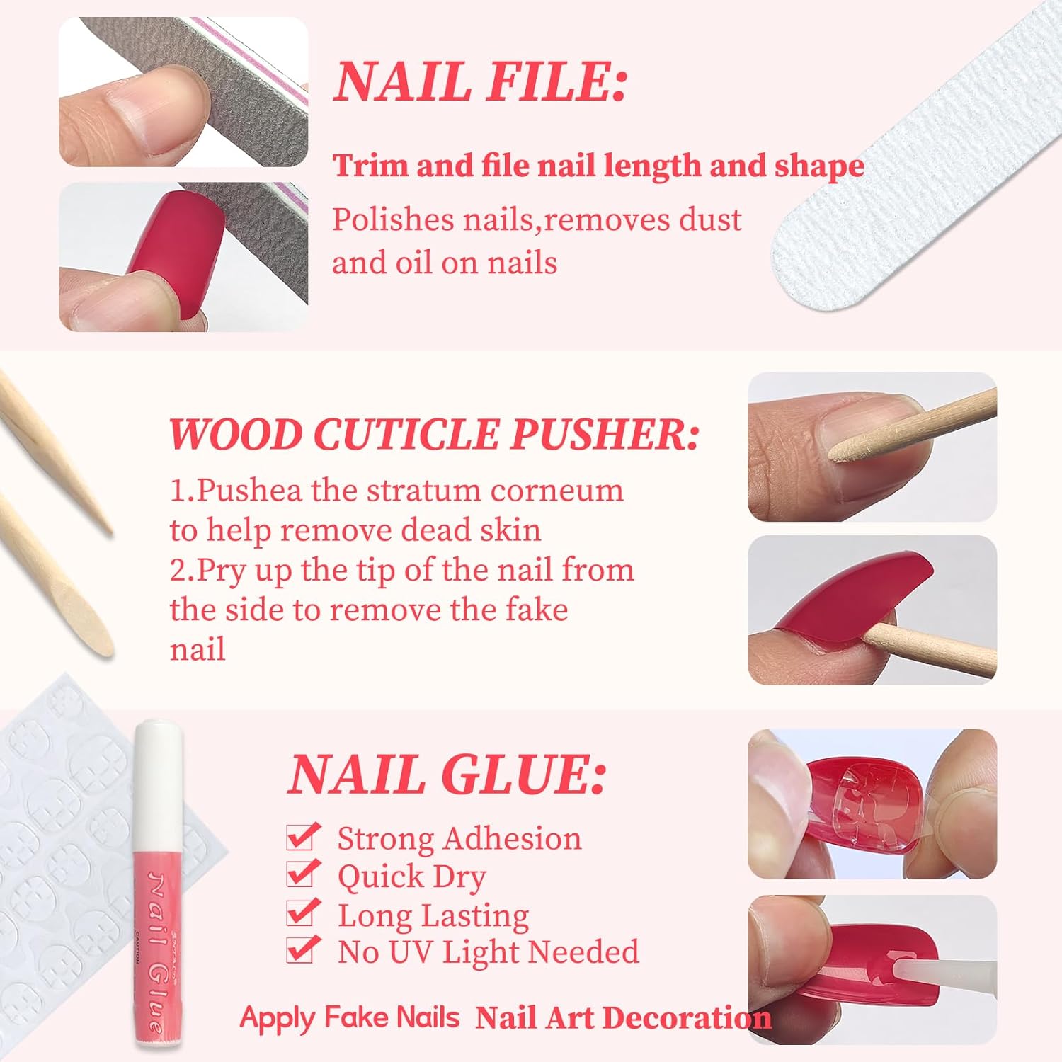 LuckForever 240pc Matte Square Press on Nails Medium Glue on Nails Petal Pink Fake Nails Medium Square Acrylic Nails Press on Nails Full Cover Artificial False Fingernails with Glue Adhesive Tabs - Image 5
