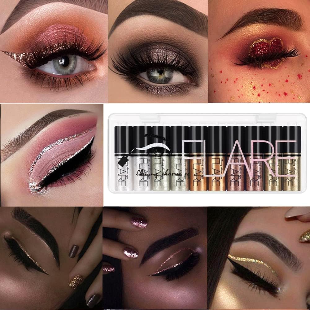 Lucoss 10 Colors Shimmer Eyeshadow Liquid, Glitter Metallic Eye Shadow Makeup Long Lasting, Quick Drying Sparkling Eyeshadow Eye's Liner Crystals Eye Glitter Makeup - Image 4
