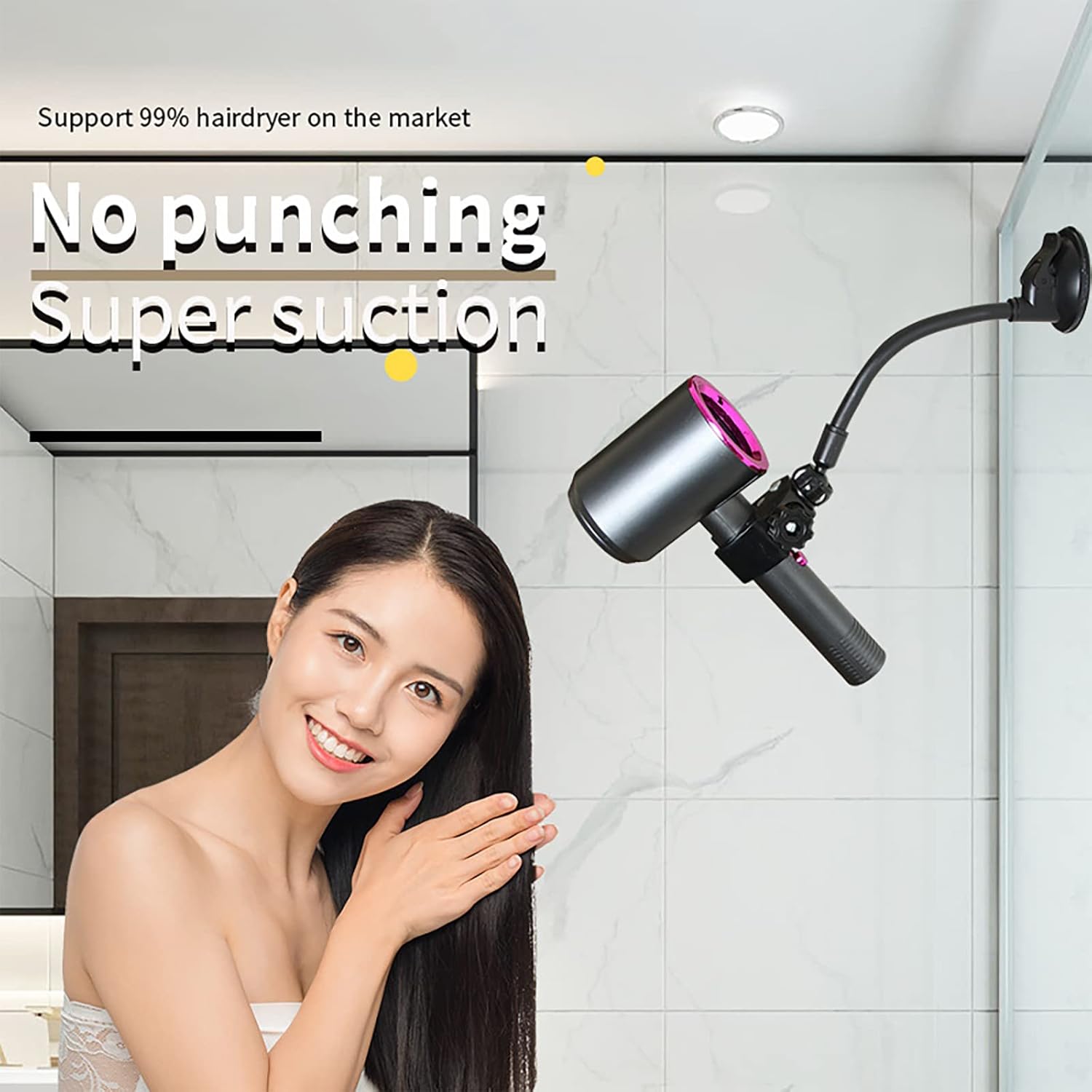 LUEXBOX Adjustable Hair Dryer Holder Stand, 360 Degree Rotation Blow Dryer Bracket with Positionable Arm and Suction Cup, Hands Free Hair Dryer Holder for Mirror and Ceramic Tile (Black 1Pack) - Image 6