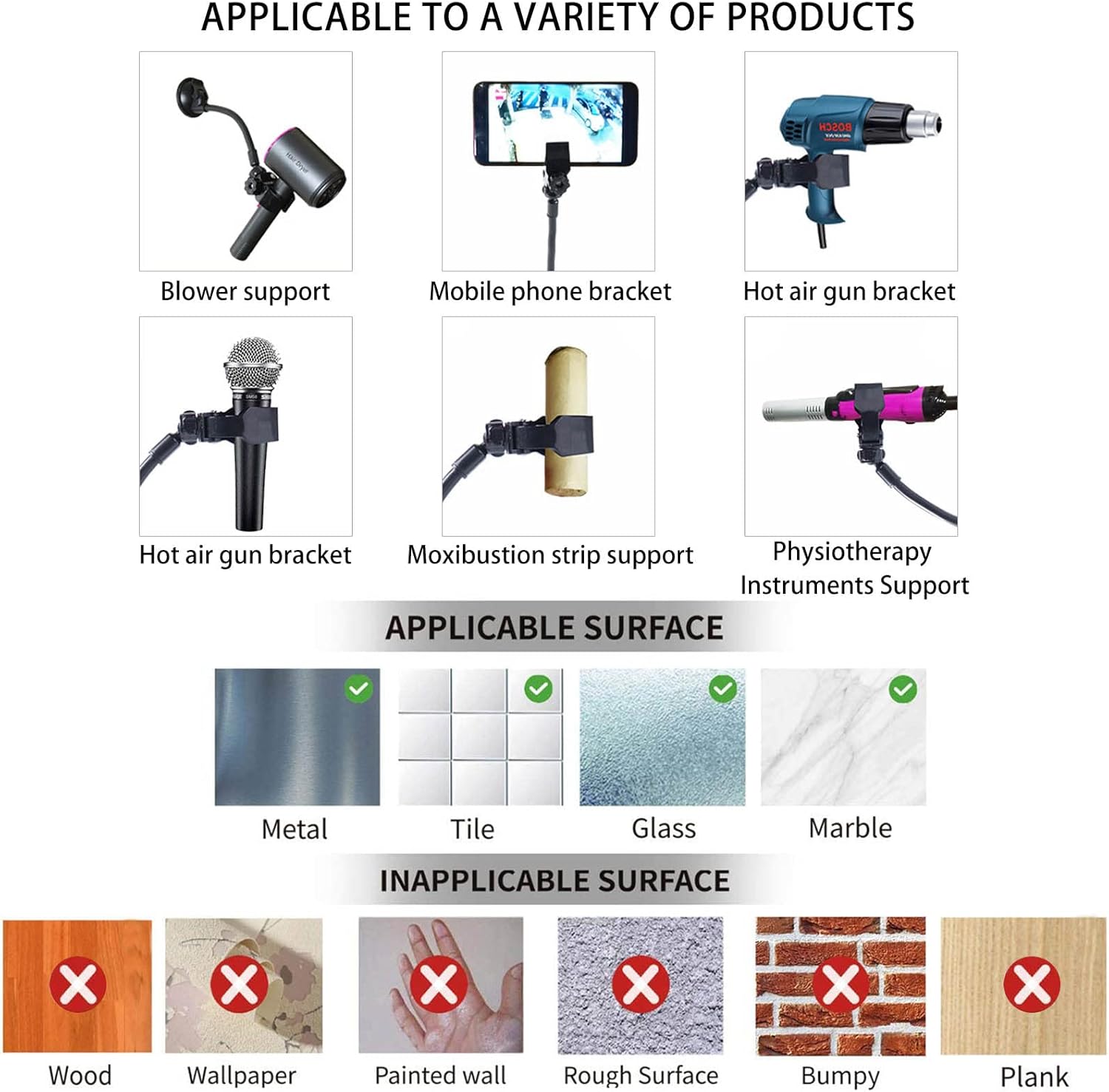 LUEXBOX Adjustable Hair Dryer Holder Stand, 360 Degree Rotation Blow Dryer Bracket with Positionable Arm and Suction Cup, Hands Free Hair Dryer Holder for Mirror and Ceramic Tile (Black 1Pack) - Image 5