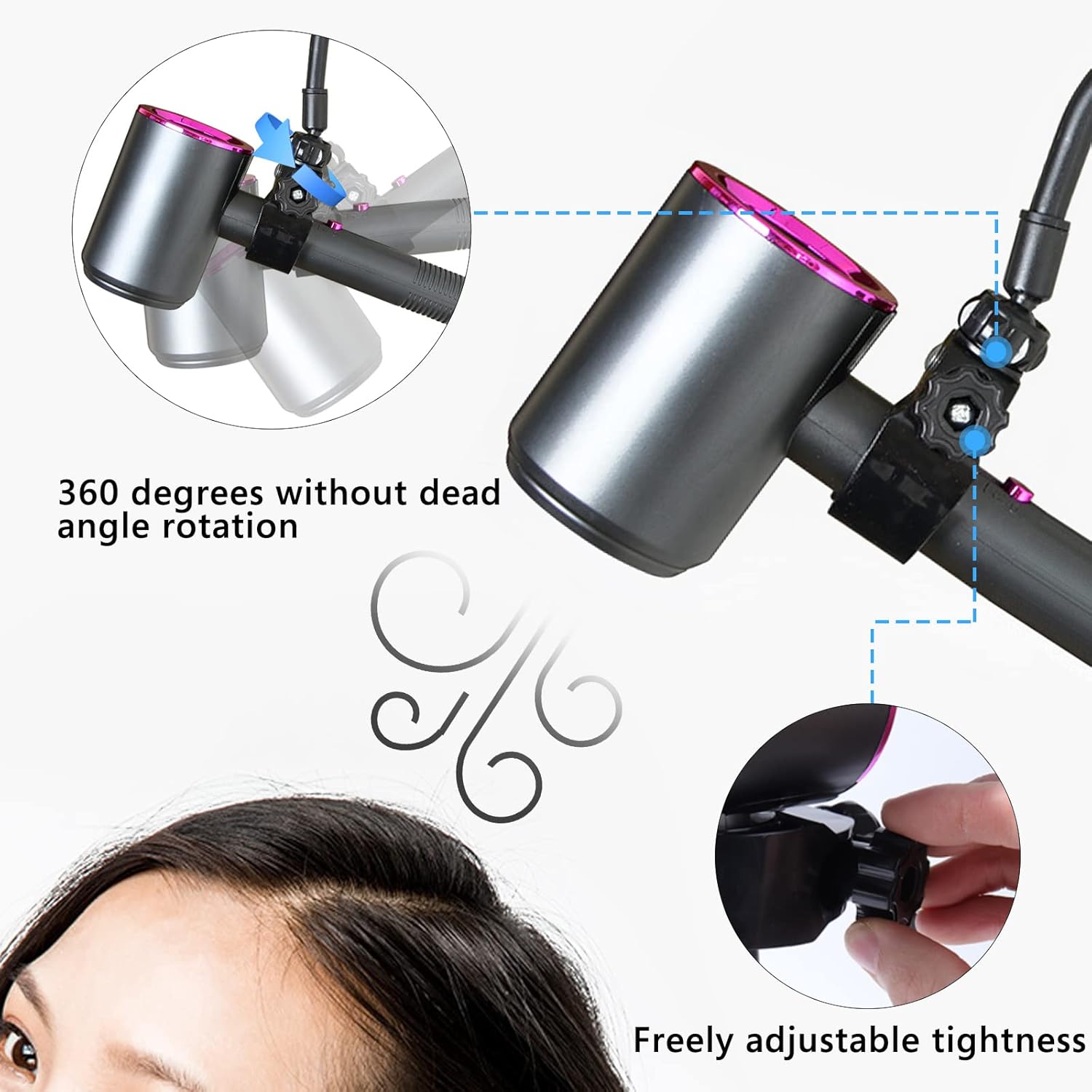 LUEXBOX Adjustable Hair Dryer Holder Stand, 360 Degree Rotation Blow Dryer Bracket with Positionable Arm and Suction Cup, Hands Free Hair Dryer Holder for Mirror and Ceramic Tile (Black 1Pack) - Image 3