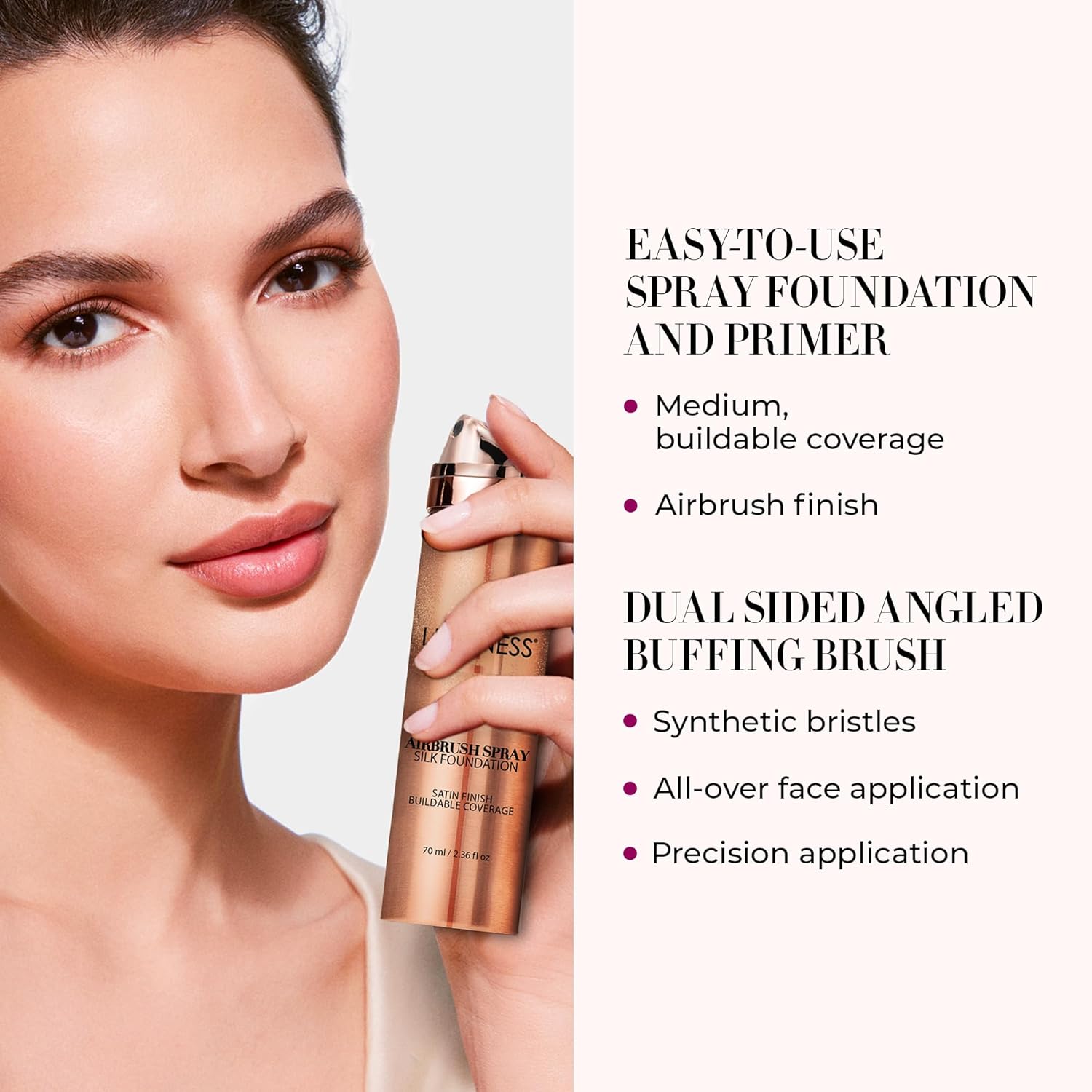 LUMINESS Airbrush Spray Silk Foundation Starter Kit - Rich - Foundation, Primer & Dual-Sided Angled Buffing Brush - Medium, Buildable Coverage, Anti-Aging Formula Hydrates & Moisturizes - Image 3