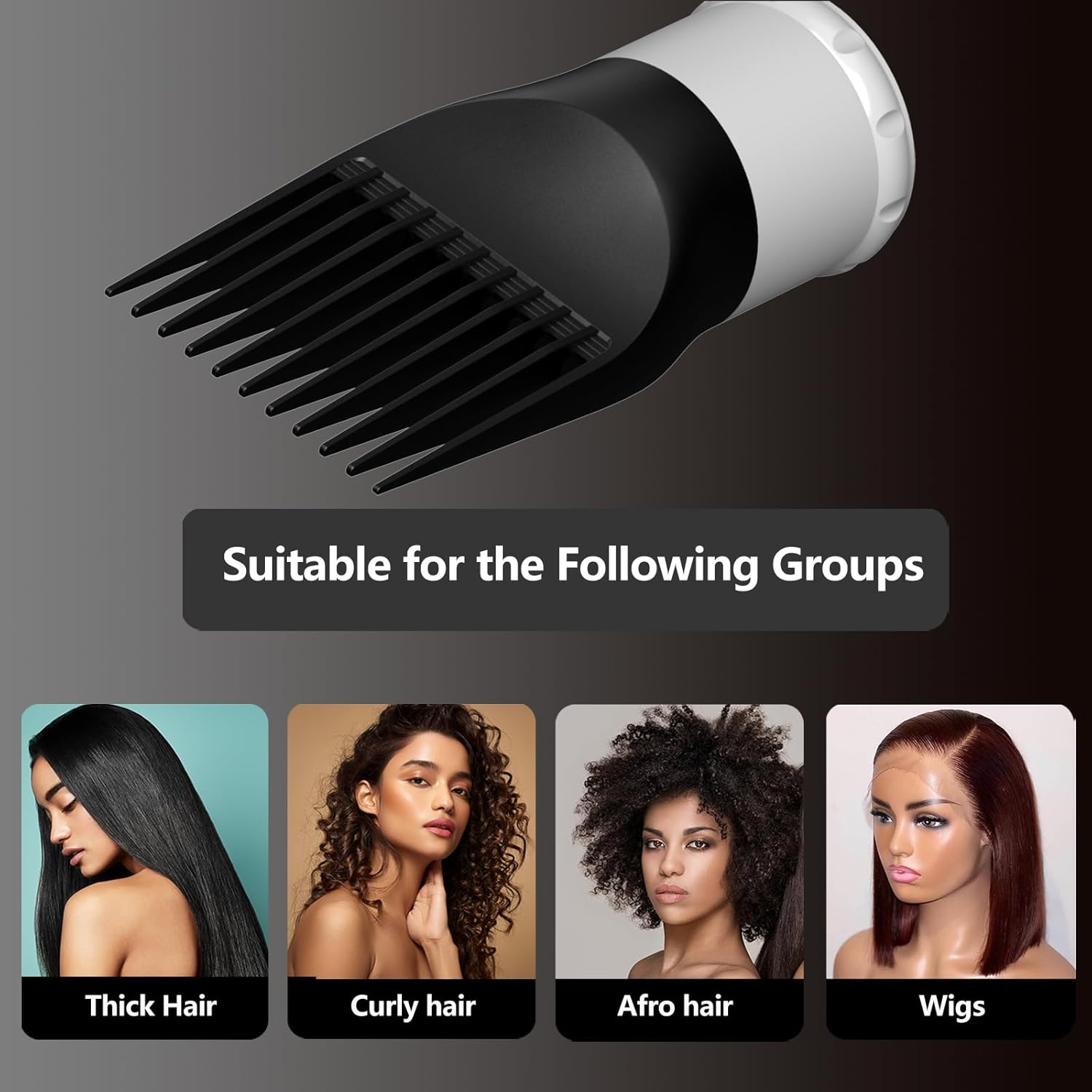 LURA Blow Dryer Comb Attachment,Blow Dryer Attachment for Hair Dryer Nozzles from 1.7 to 2.1,Hair Dryer Comb Attachment for Black Hair,Hair Straightening Pic Attachment - Image 6