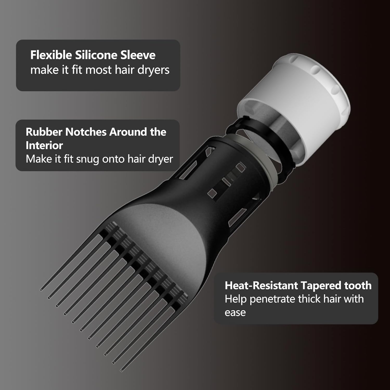 LURA Blow Dryer Comb Attachment,Blow Dryer Attachment for Hair Dryer Nozzles from 1.7 to 2.1,Hair Dryer Comb Attachment for Black Hair,Hair Straightening Pic Attachment - Image 4