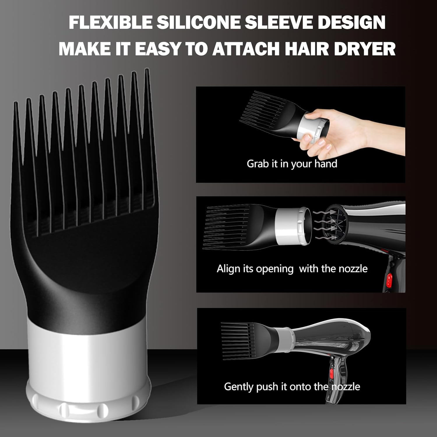LURA Blow Dryer Comb Attachment,Blow Dryer Attachment for Hair Dryer Nozzles from 1.7 to 2.1,Hair Dryer Comb Attachment for Black Hair,Hair Straightening Pic Attachment - Image 3