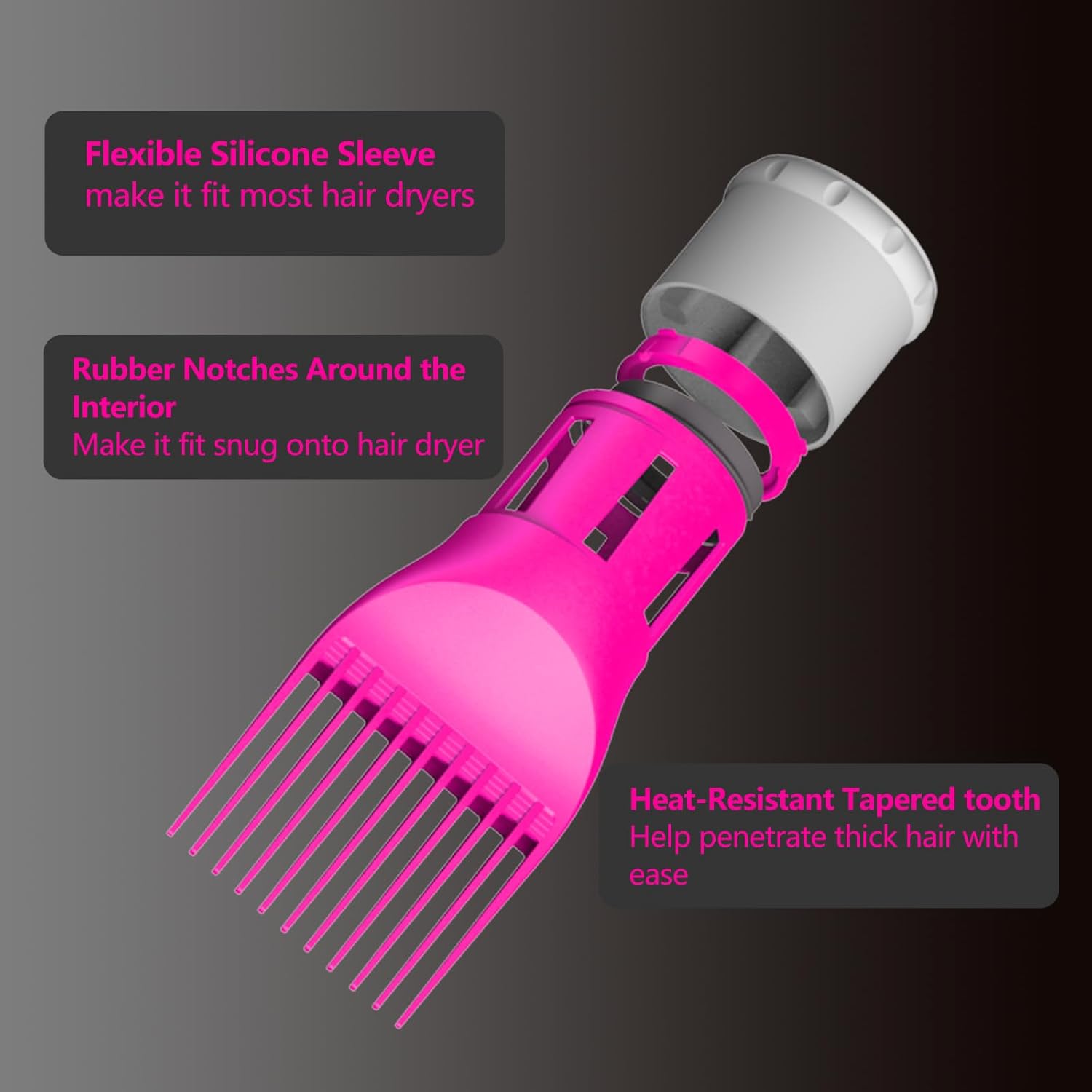 LURA Blow Dryer Comb Attachment,Blow Dryer Attachment For Hair Dryer Nozzles From 1.7 To 2.1,Hair Dryer Comb Attachment For Black Hair,Hair Straightening Pic Attachment(Pink) - Image 4