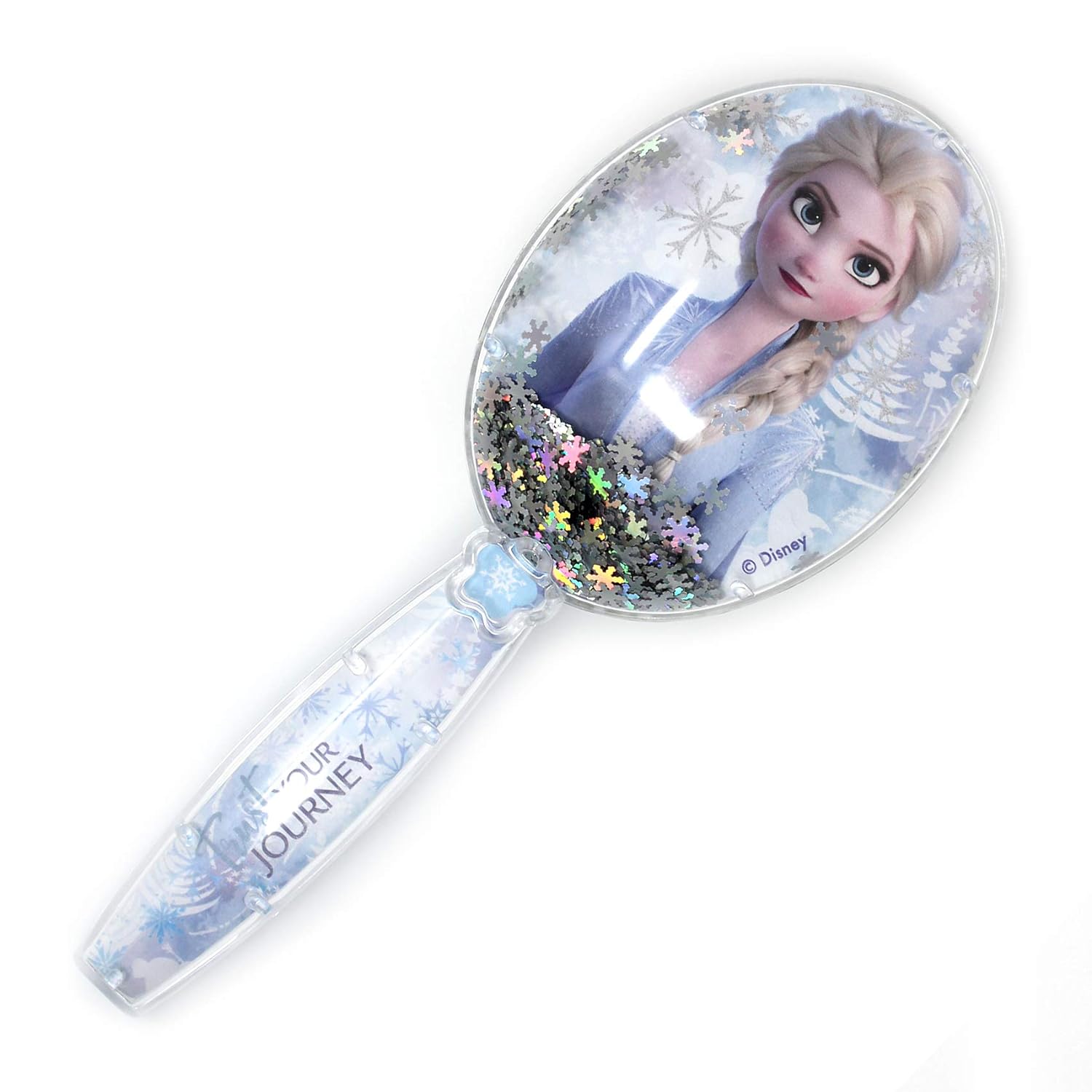 LUV HER Disney Frozen II Girls Snowflake Confetti One Hair Brush featuring Elsa, Silver - Ages 3+