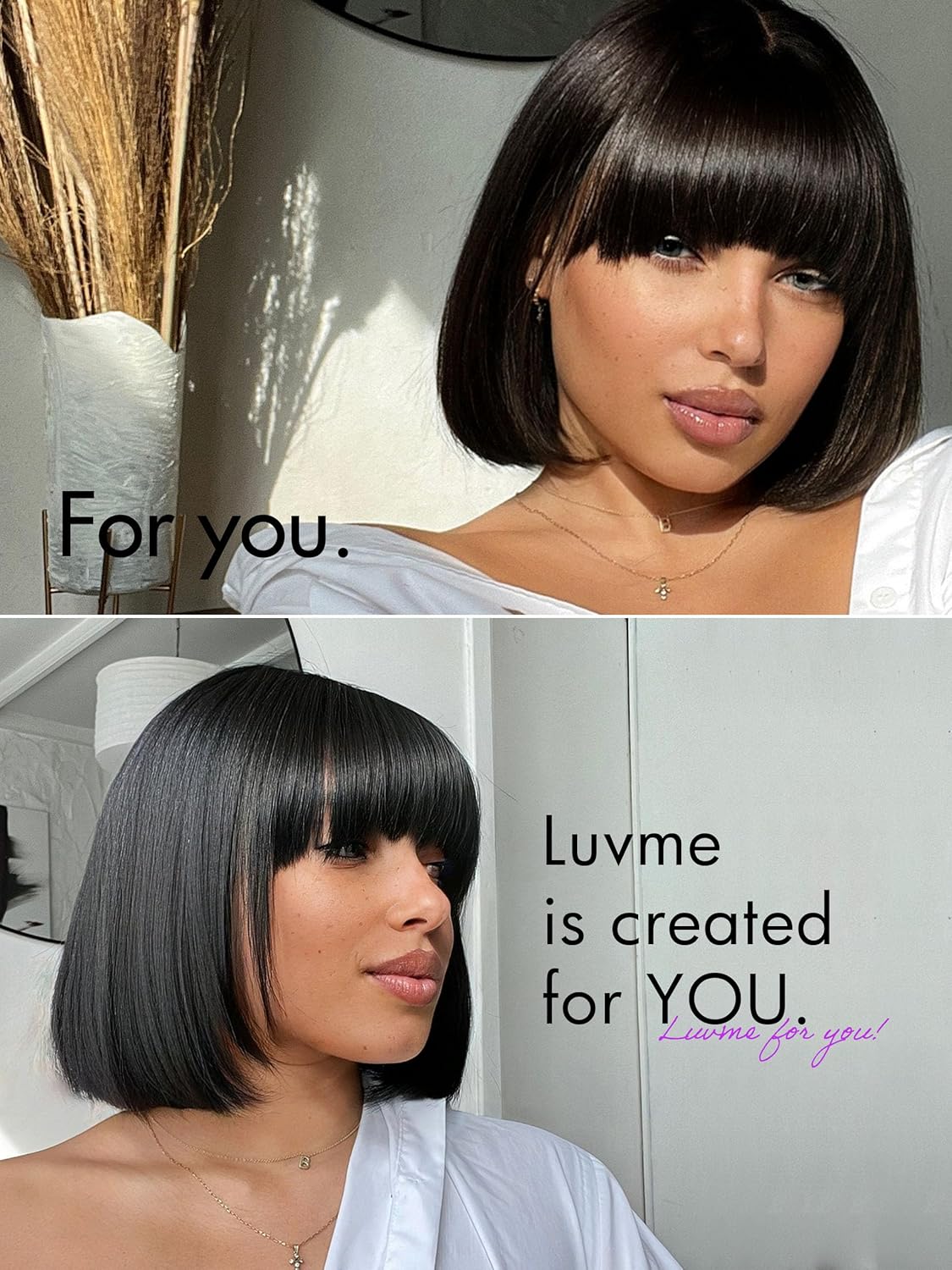 LUVME HAIR 10 Inch Light Yaki Straight Bob Wig with Bangs Human Hair Realistic HD Lace Short Black Bob Wigs, Ready to Go Blunt Cut Bob Wig Glueless 180 Density - Image 6